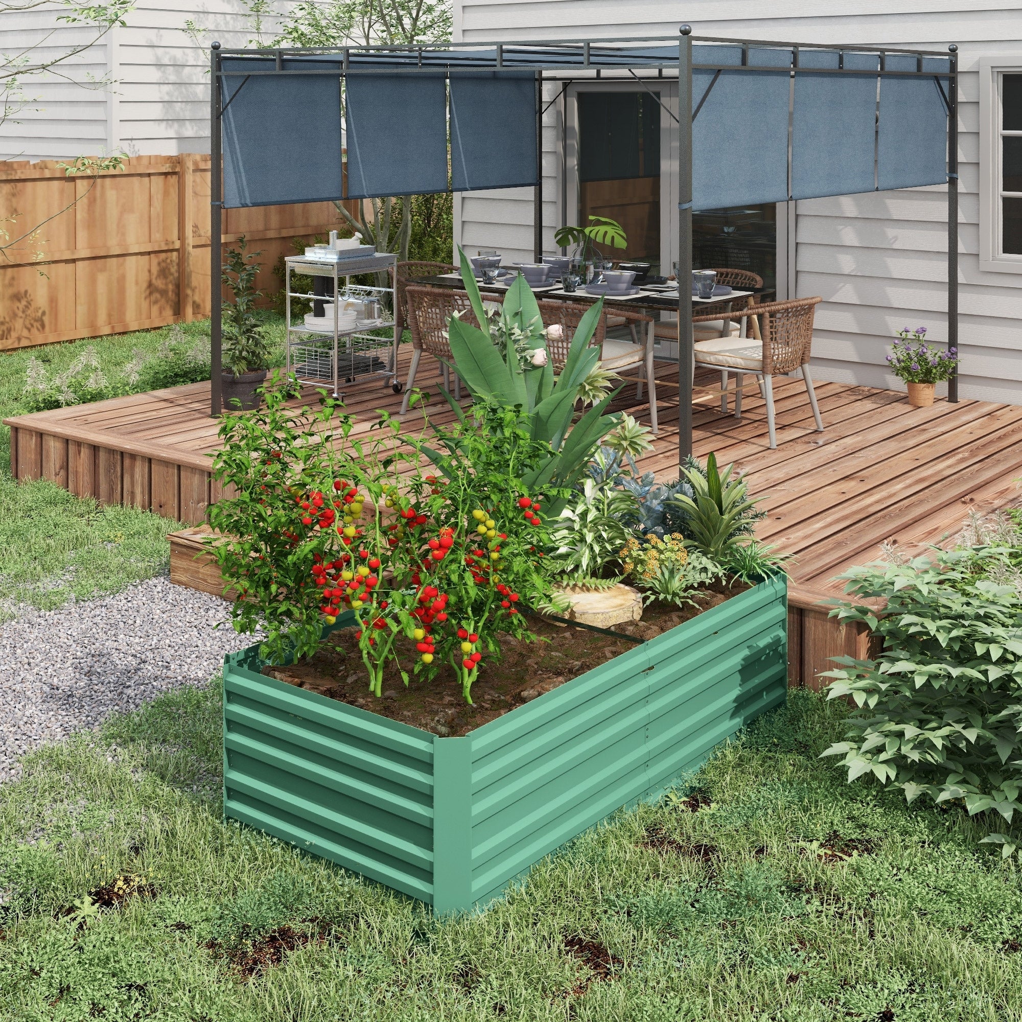 Outsunny Raised Garden Bed, 71 x 36 x 23 Galvanized Steel Planters for Outdoor Plants with Reinforced Rods