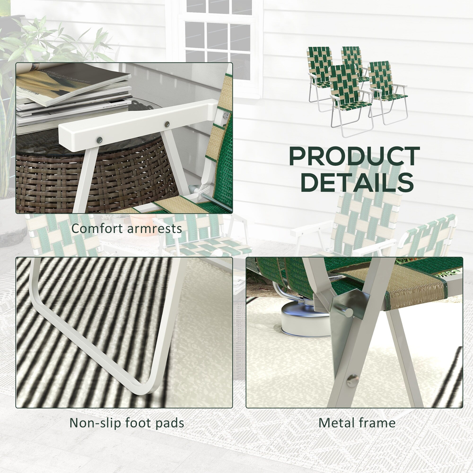 Outsunny Lot de 4 chaises pliantes de jardin, chaises de camping classiques, chaises de jardin portables pour le camping