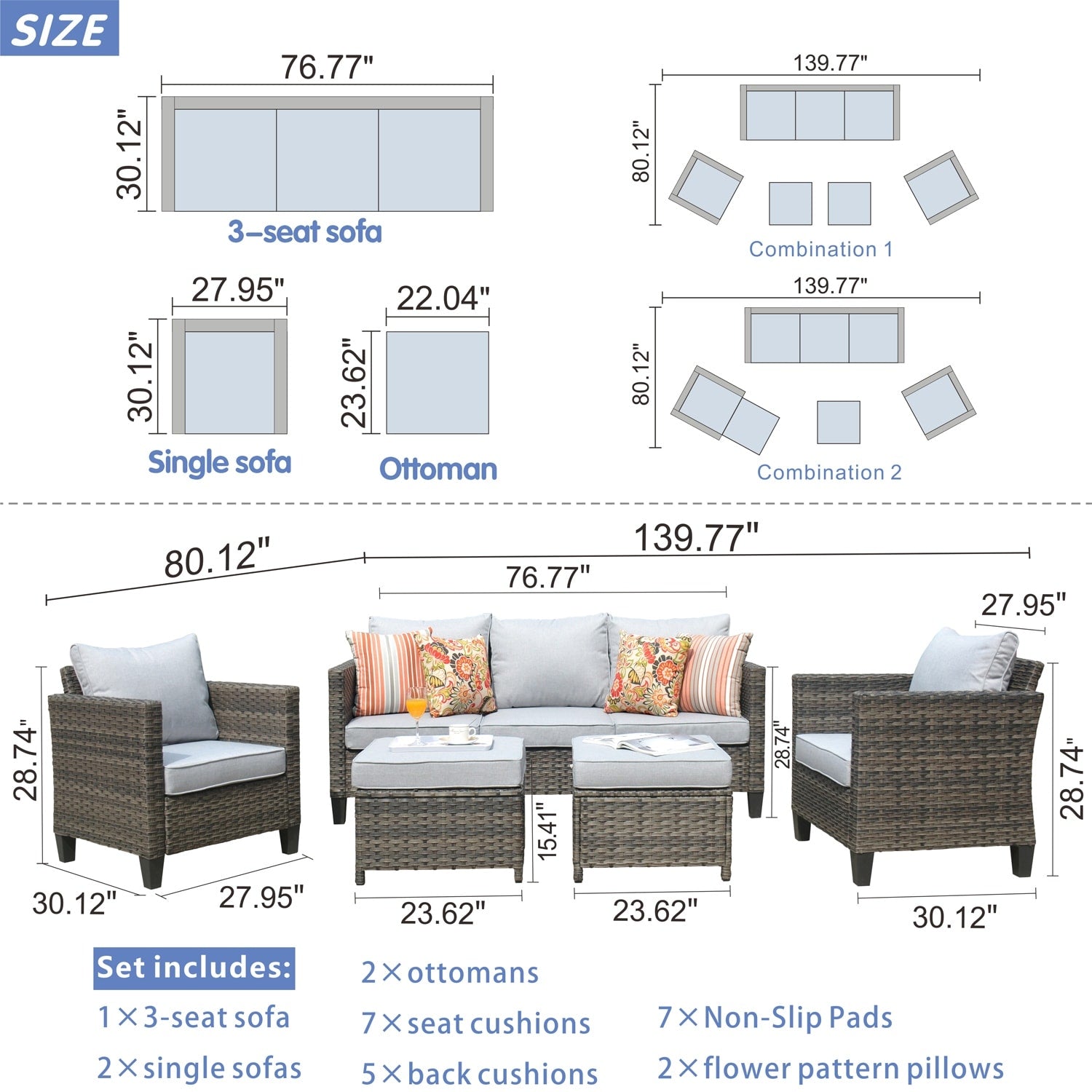 Ensemble de 5 sièges de jardin à dossier haut en osier OVIOS