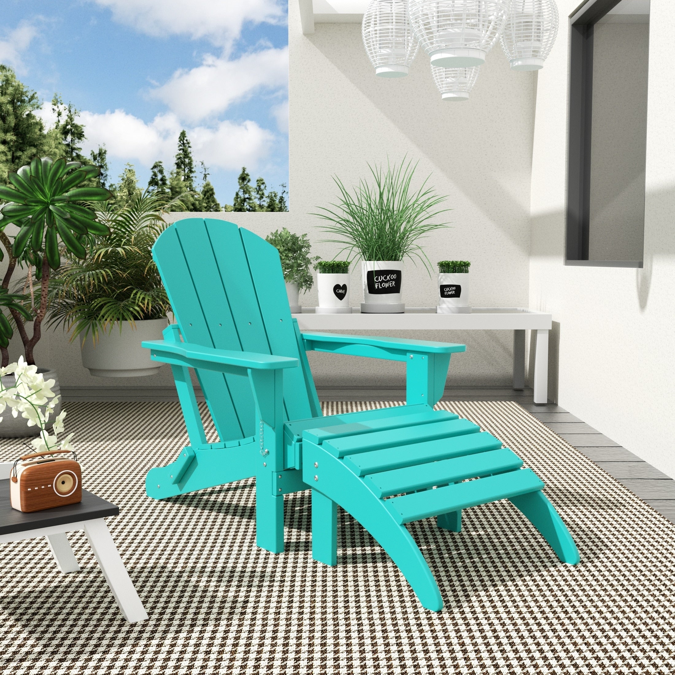 Chaise Adirondack pliable Polytrends Laguna en PEHD pour terrasse extérieure toutes saisons avec pouf (ensemble 2 pièces)