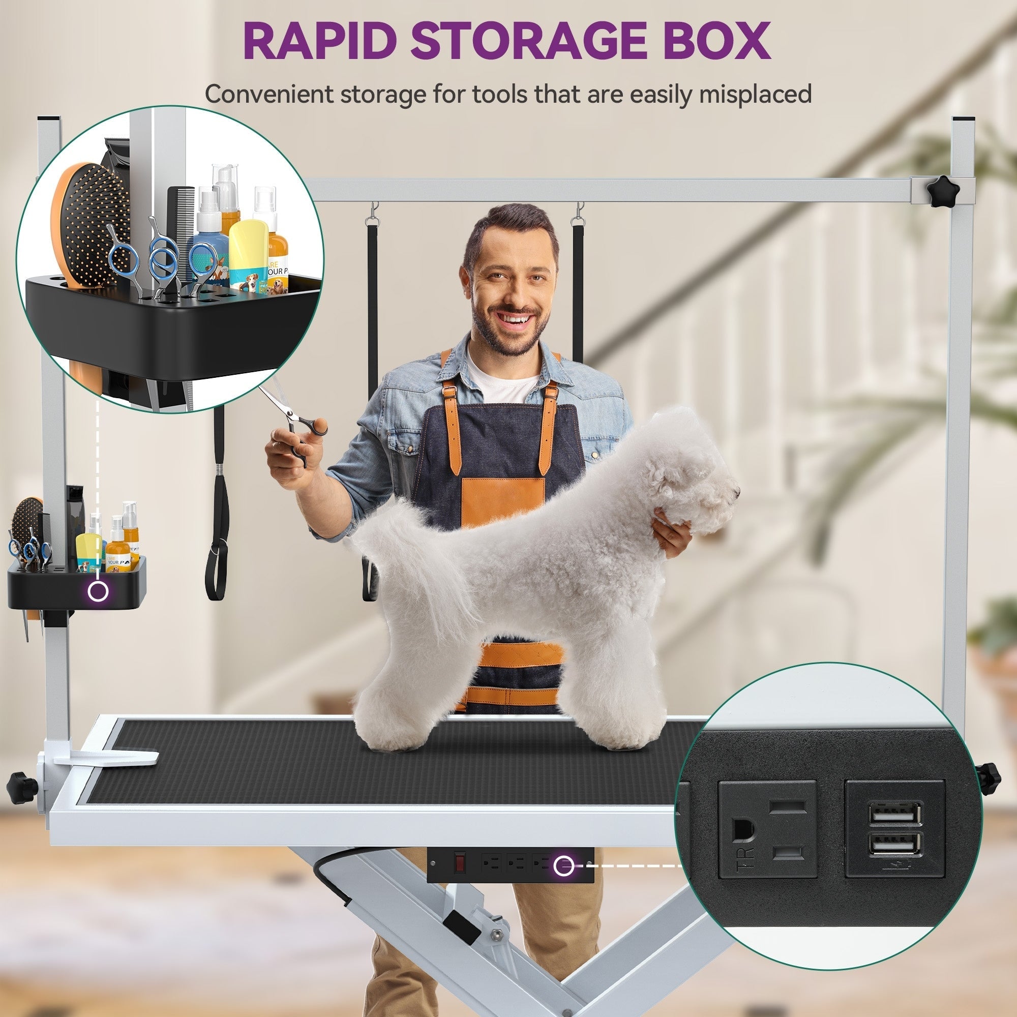 Table de toilettage électrique professionnelle pour grands chiens, robuste, avec bras en aluminium, 50 po de largeur