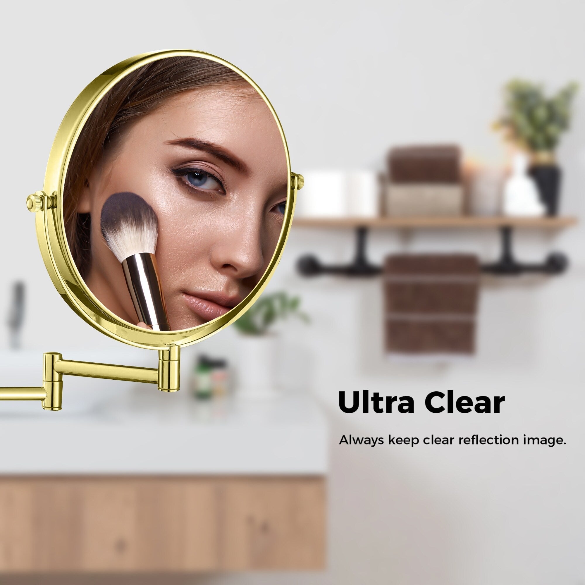 Miroir de maquillage mural rond de 8 pouces, rechargeable, grossissement 1x/10x, 3 lumières colorées