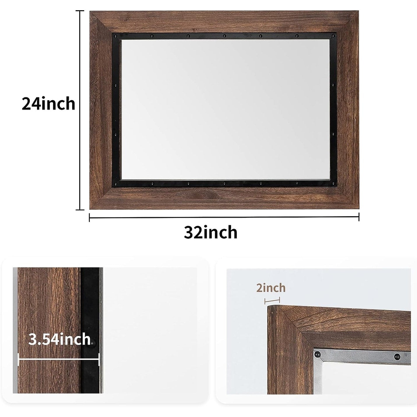 Miroir de salle de bain mural rustique en bois et fer encastré