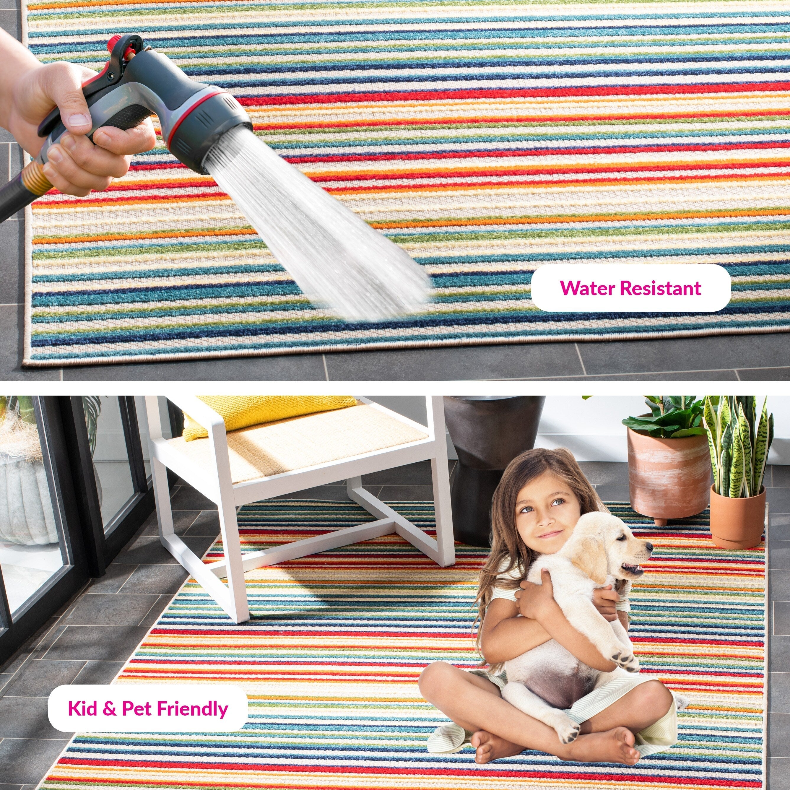 Tapis de patio imperméable à rayures pour intérieur/extérieur SAFAVIEH Cabana Gafia