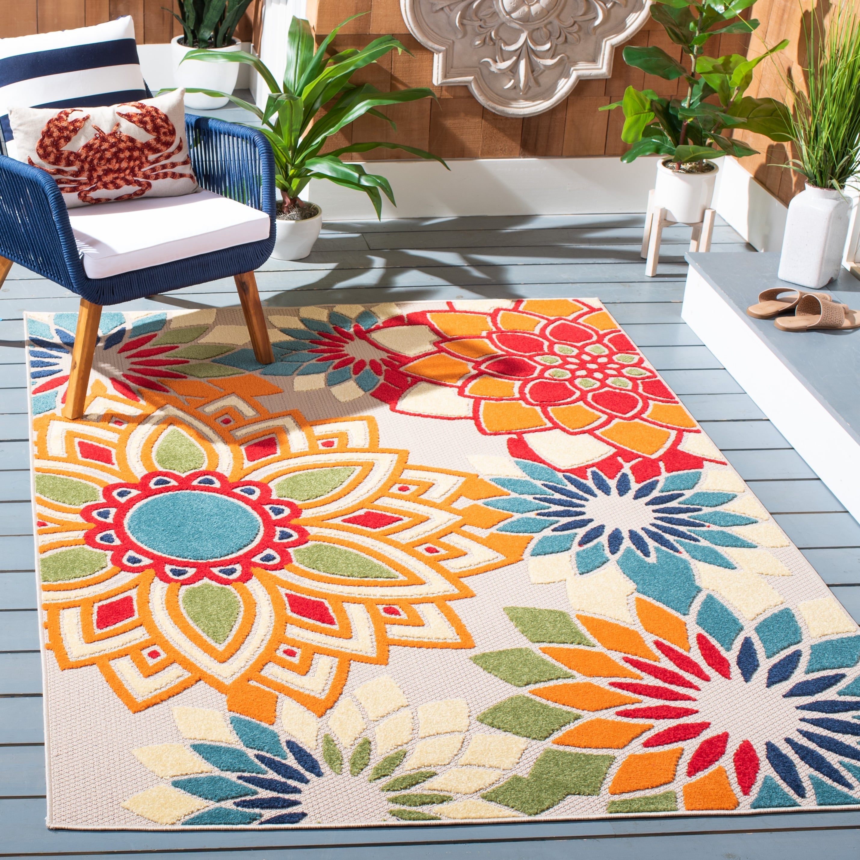 Tapis de patio imperméable à motif floral pour intérieur/extérieur SAFAVIEH Cabana Ingke