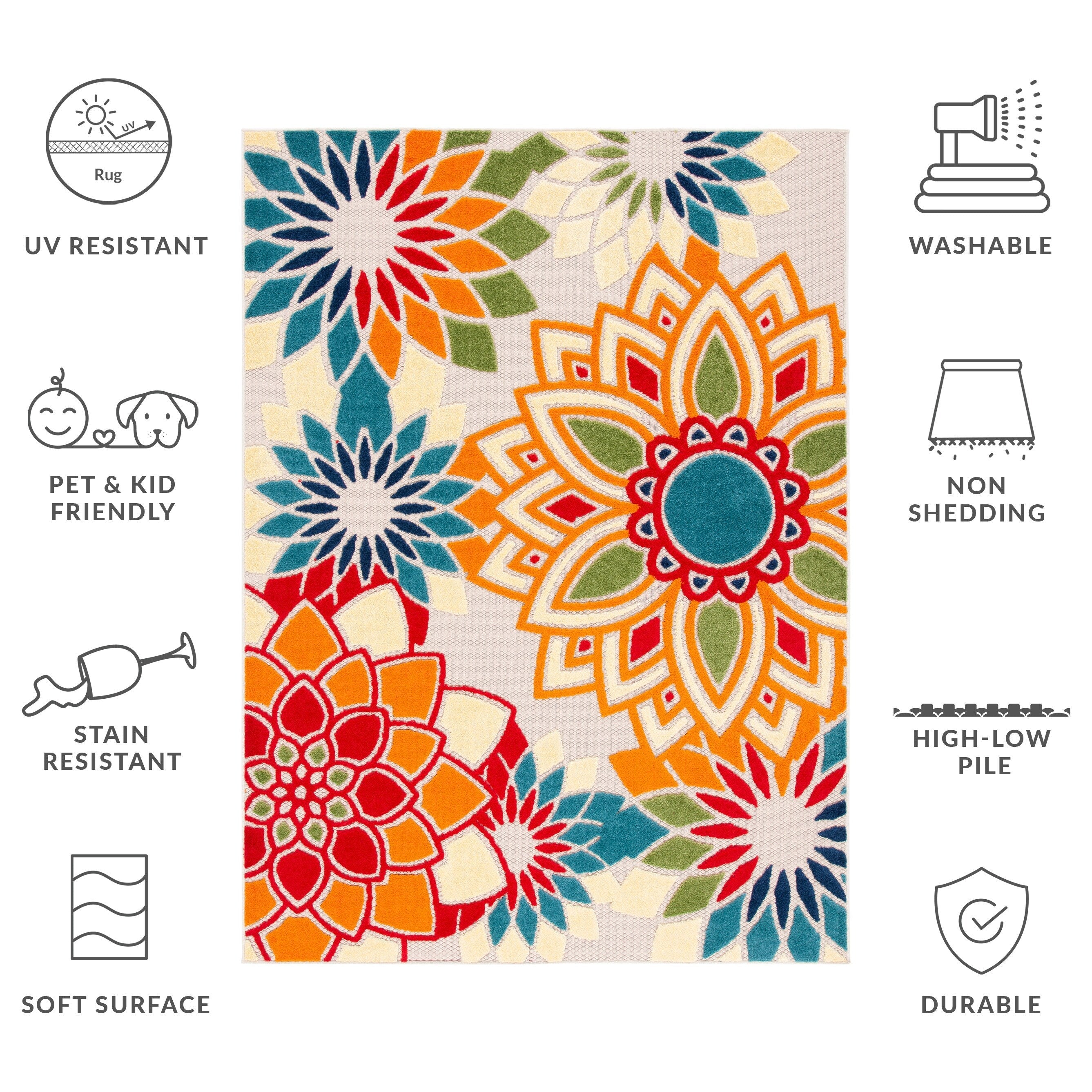 Tapis de patio imperméable à motif floral pour intérieur/extérieur SAFAVIEH Cabana Ingke