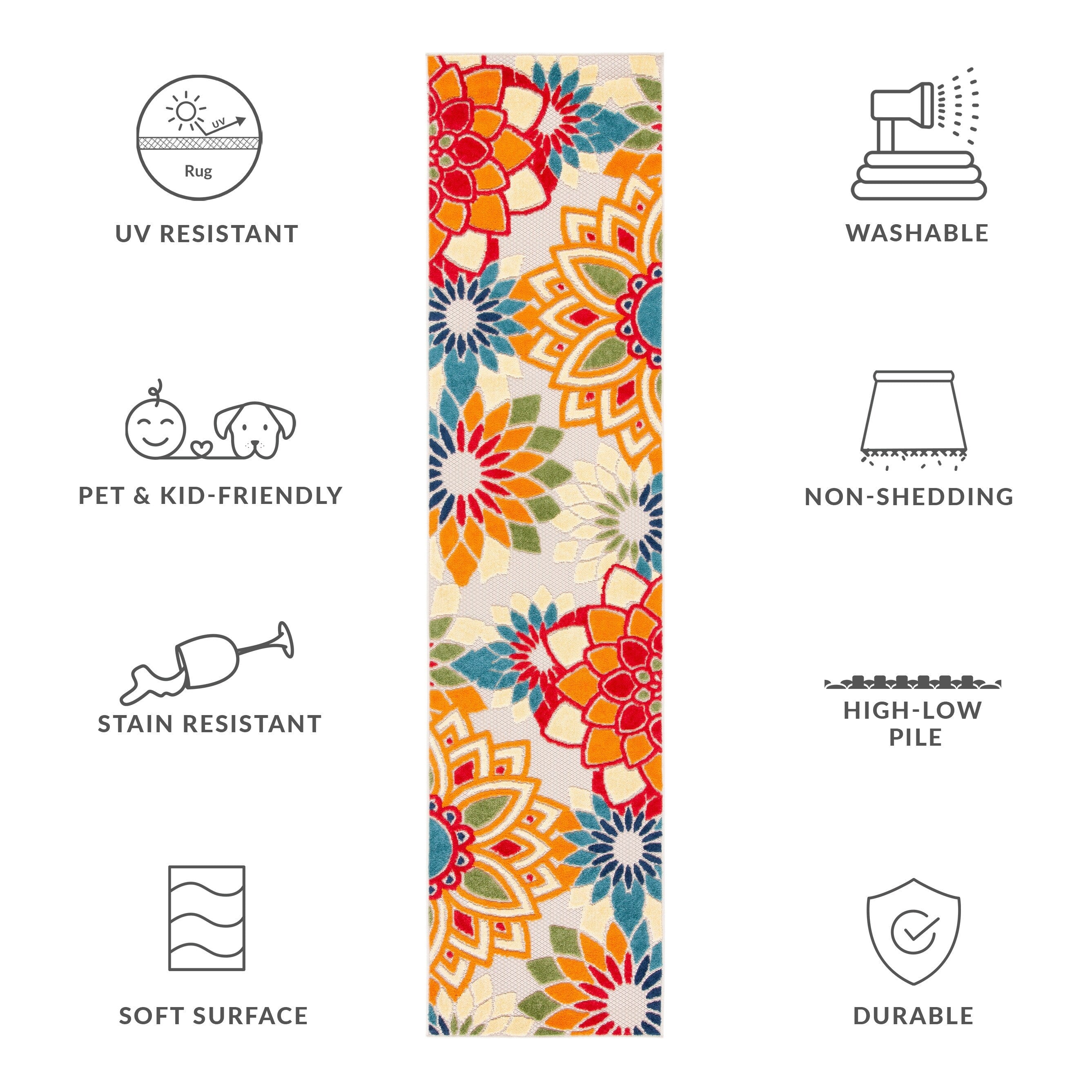 Tapis de patio imperméable à motif floral pour intérieur/extérieur SAFAVIEH Cabana Ingke