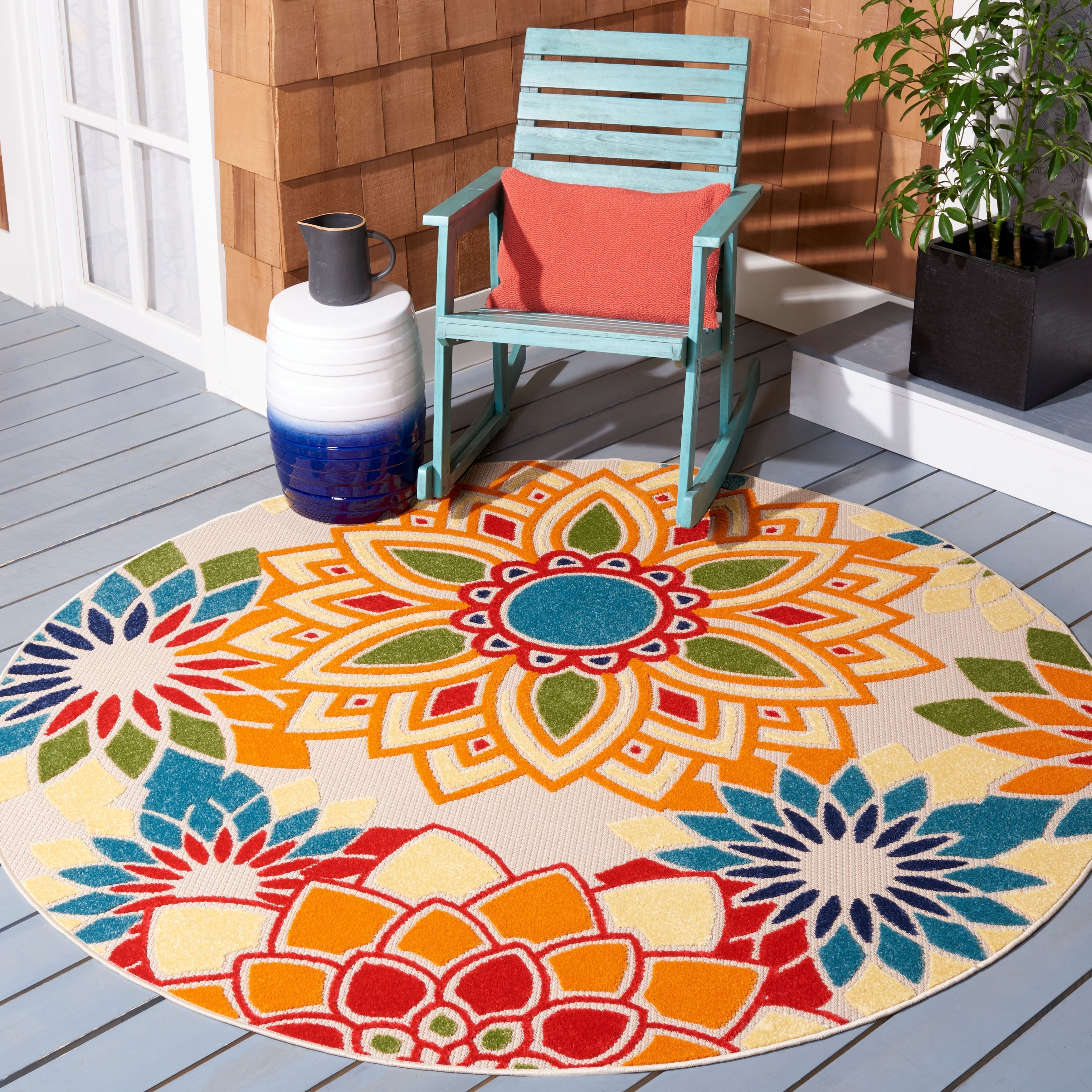 Tapis de patio imperméable à motif floral pour intérieur/extérieur SAFAVIEH Cabana Ingke
