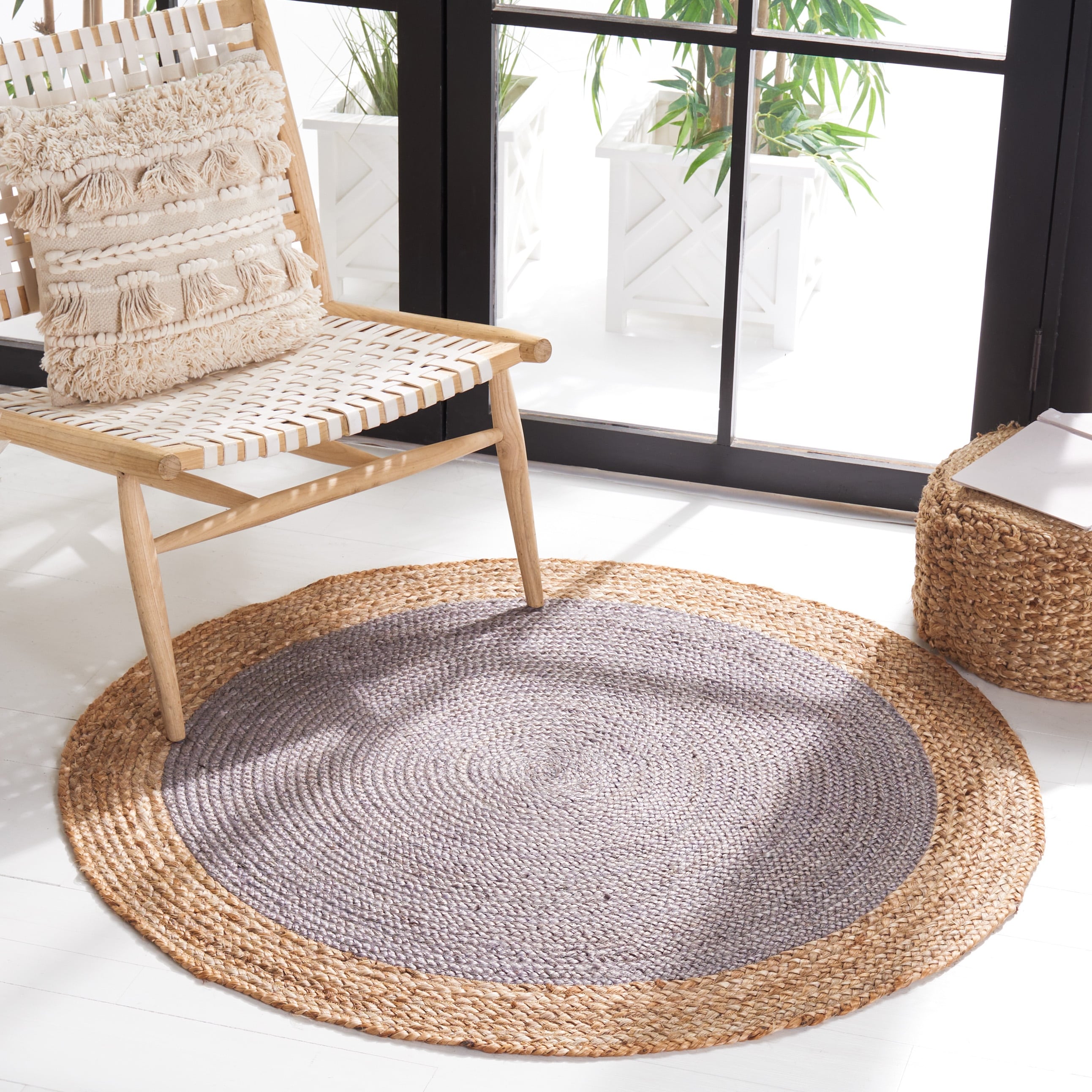 Tapis rond en jute fait main en fibres naturelles Jolette avec bordure SAFAVIEH