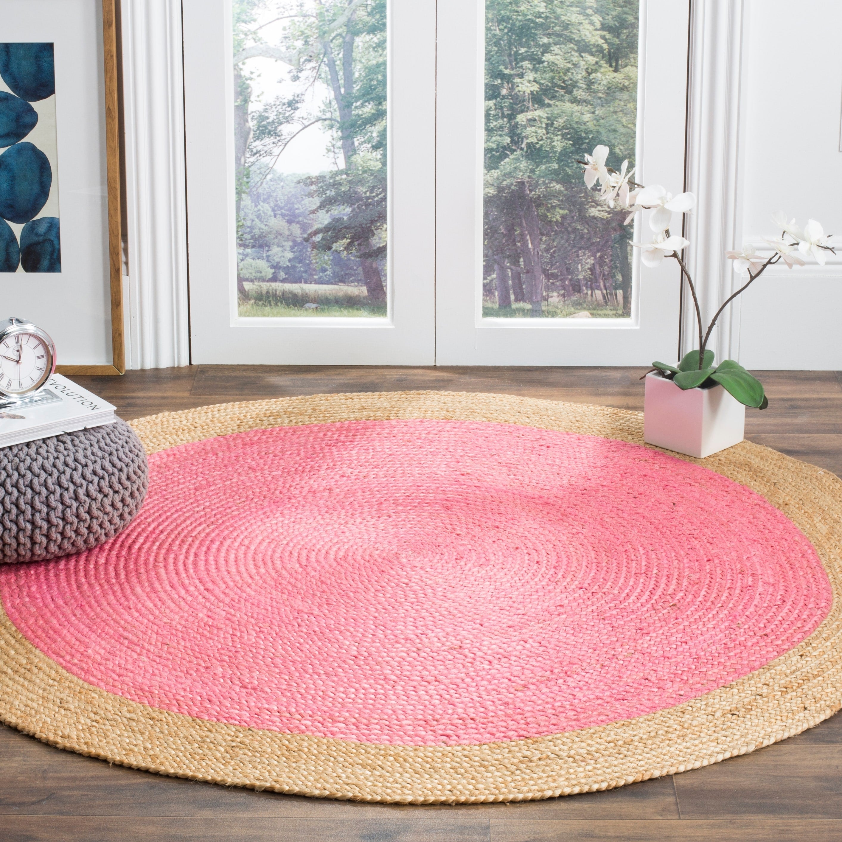 Tapis rond en jute fait main en fibres naturelles Jolette avec bordure SAFAVIEH