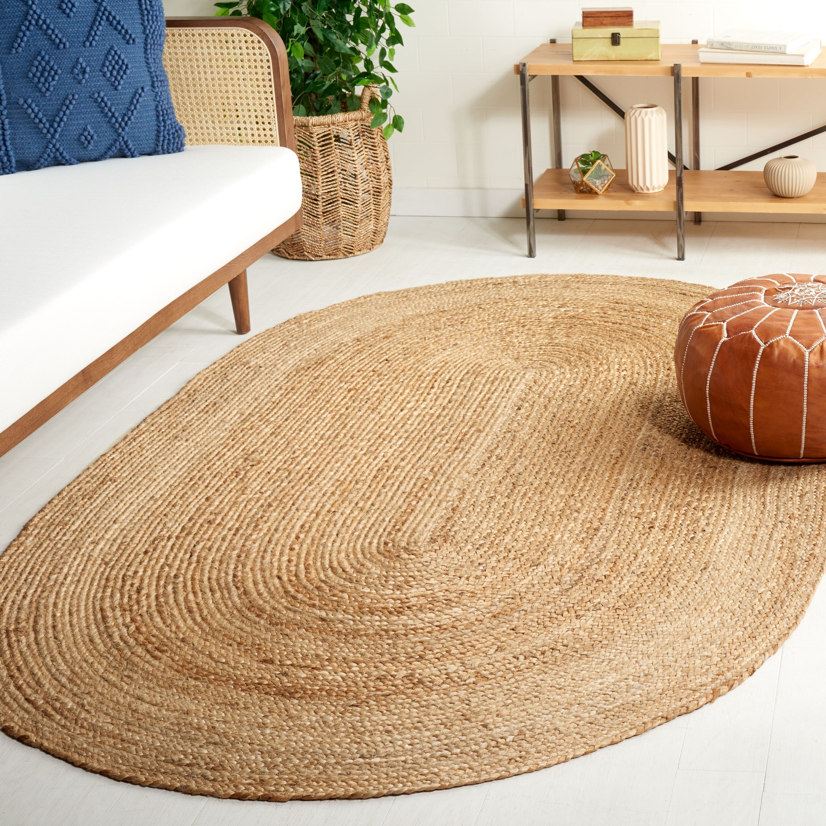 Tapis rond en jute fait main en fibres naturelles Jolette avec bordure SAFAVIEH