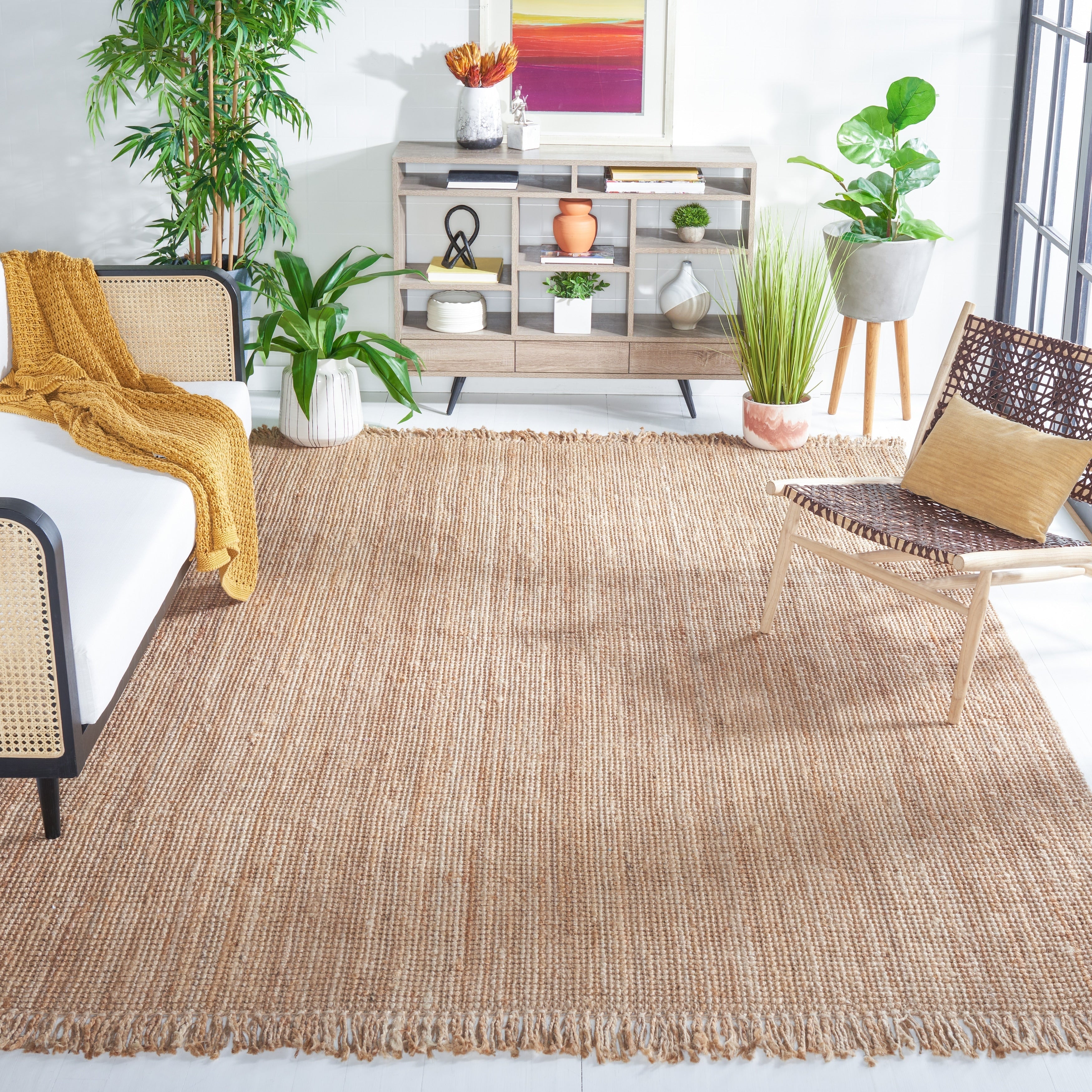 Tapis Mirnesa en jute fait main en fibre naturelle avec franges SAFAVIEH