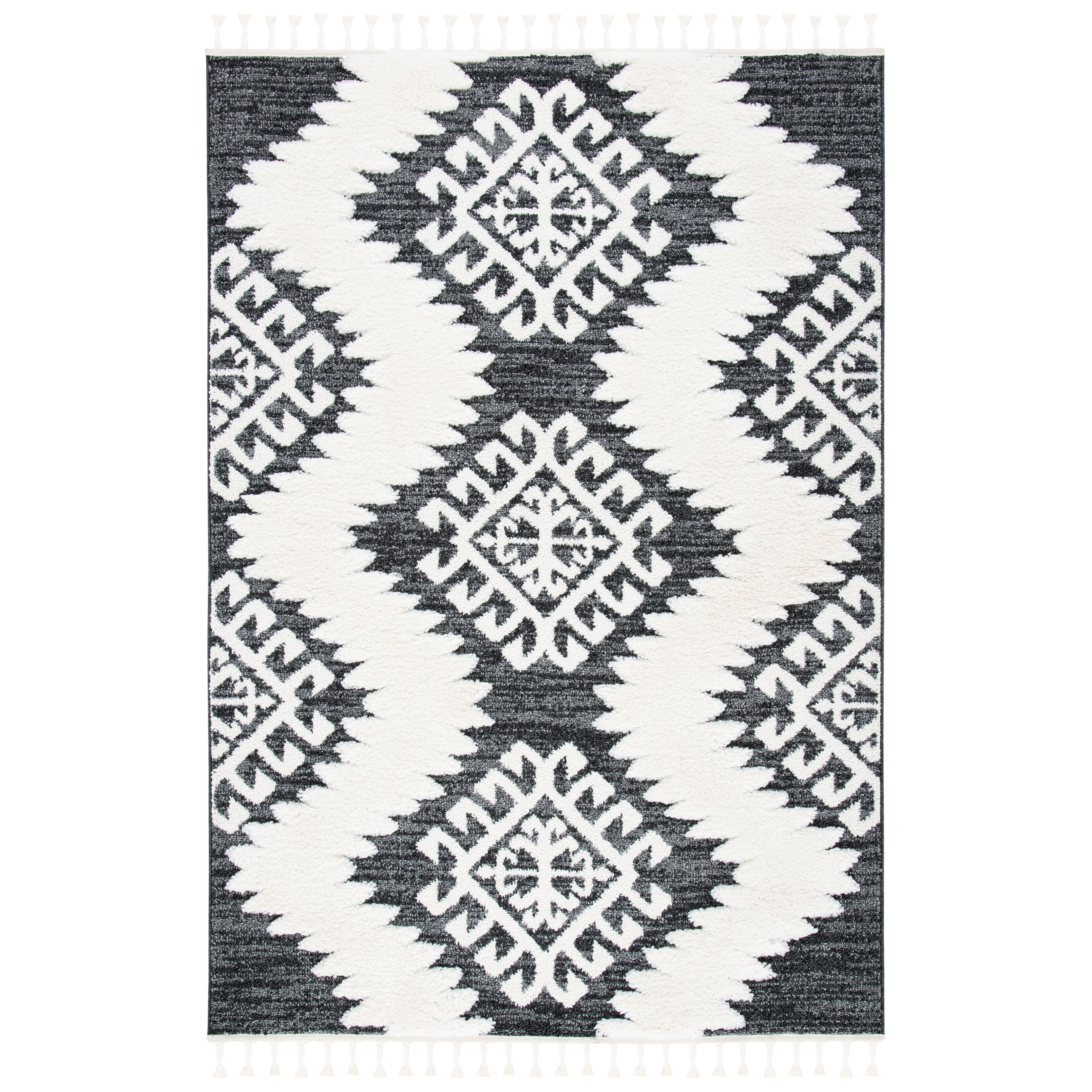 SAFAVIEH Tapis à poils longs marocains à pampilles Berneice Boho Tribal 2 pouces d'épaisseur
