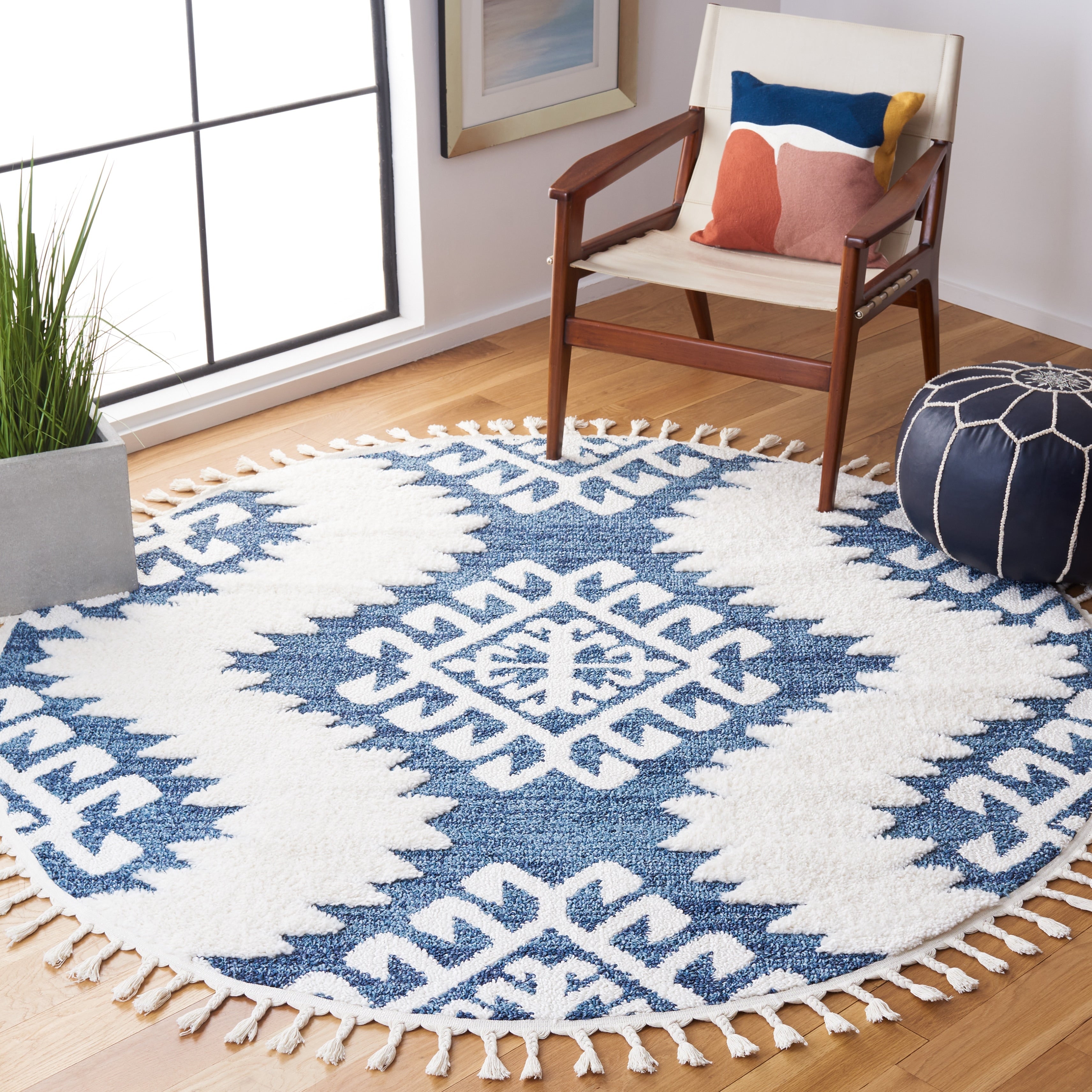 SAFAVIEH Tapis à poils longs marocains à pampilles Berneice Boho Tribal 2 pouces d'épaisseur