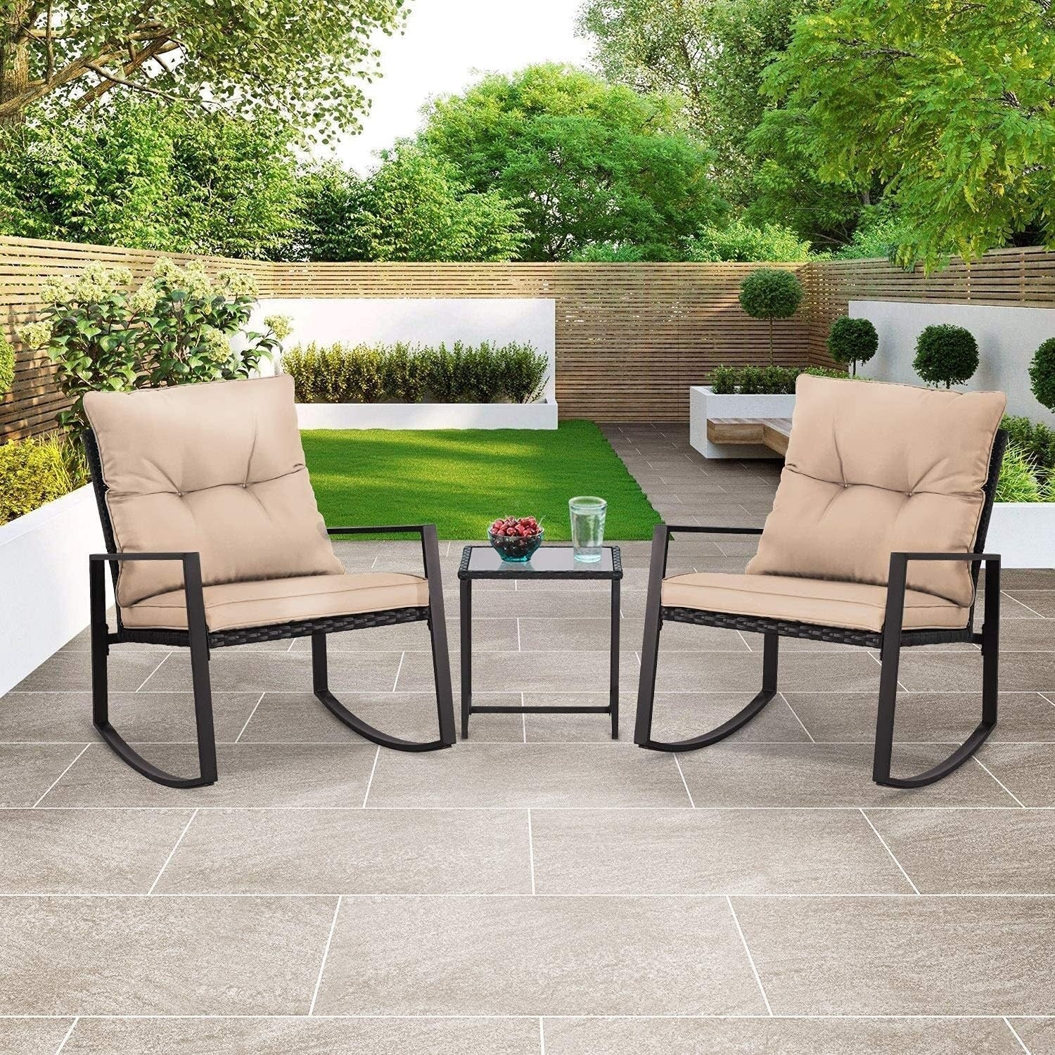 Ensemble bistrot à bascule d'extérieur en métal noir SUNCROWN 3 pièces