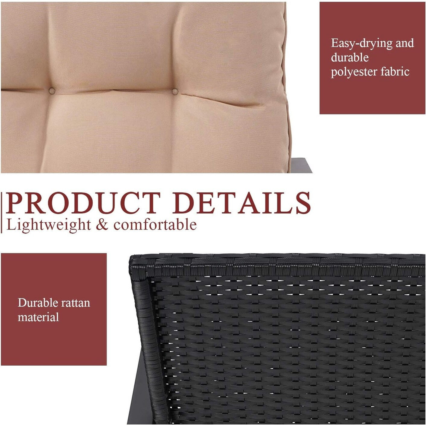 Ensemble bistrot à bascule d'extérieur en métal noir SUNCROWN 3 pièces