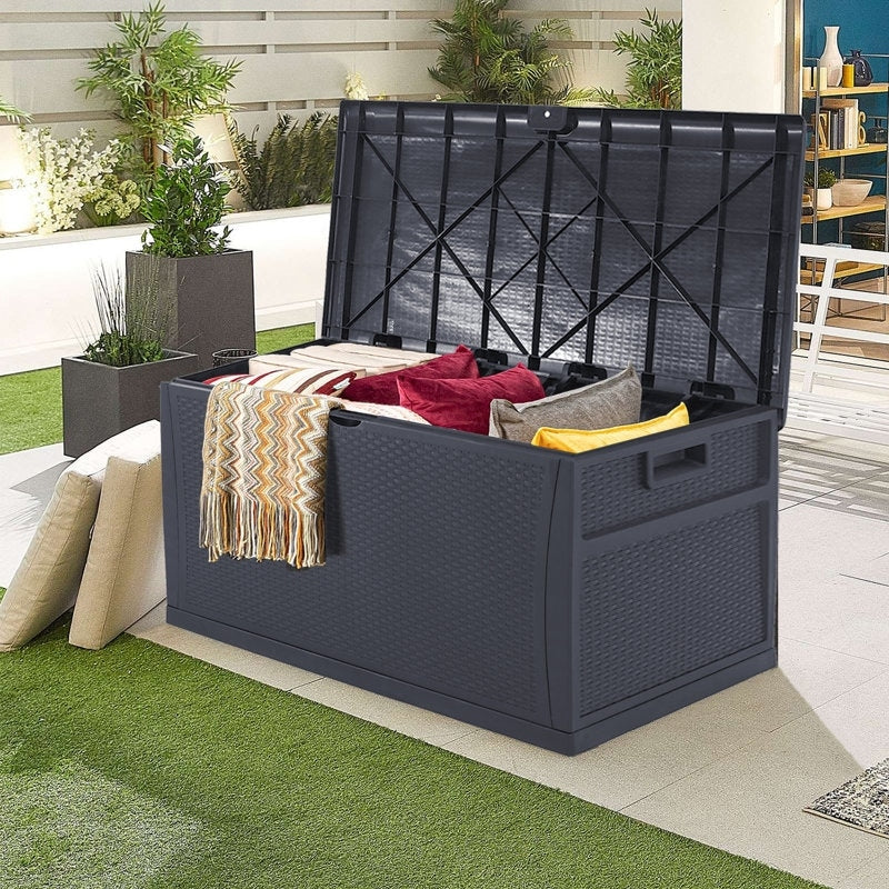 Coffre de rangement extérieur en résine résistante aux intempéries SUNCROWN de 75 à 120 gallons pour meubles et fournitures