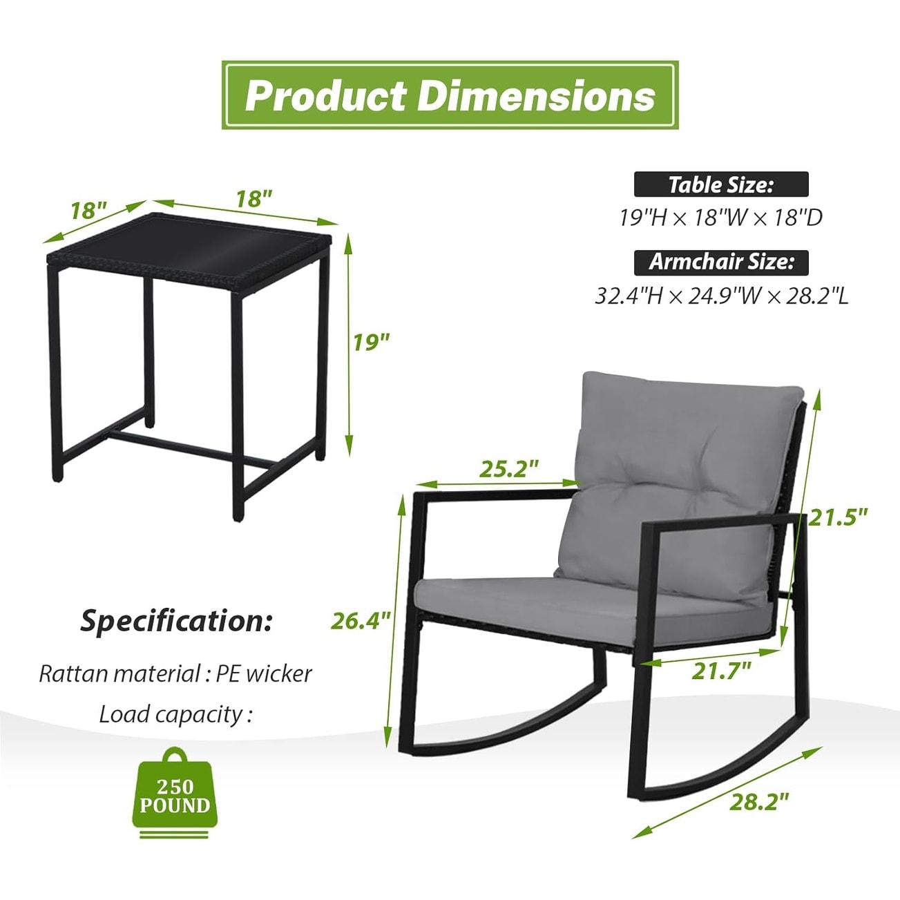 Ensemble bistrot à bascule d'extérieur en métal noir SUNCROWN 3 pièces
