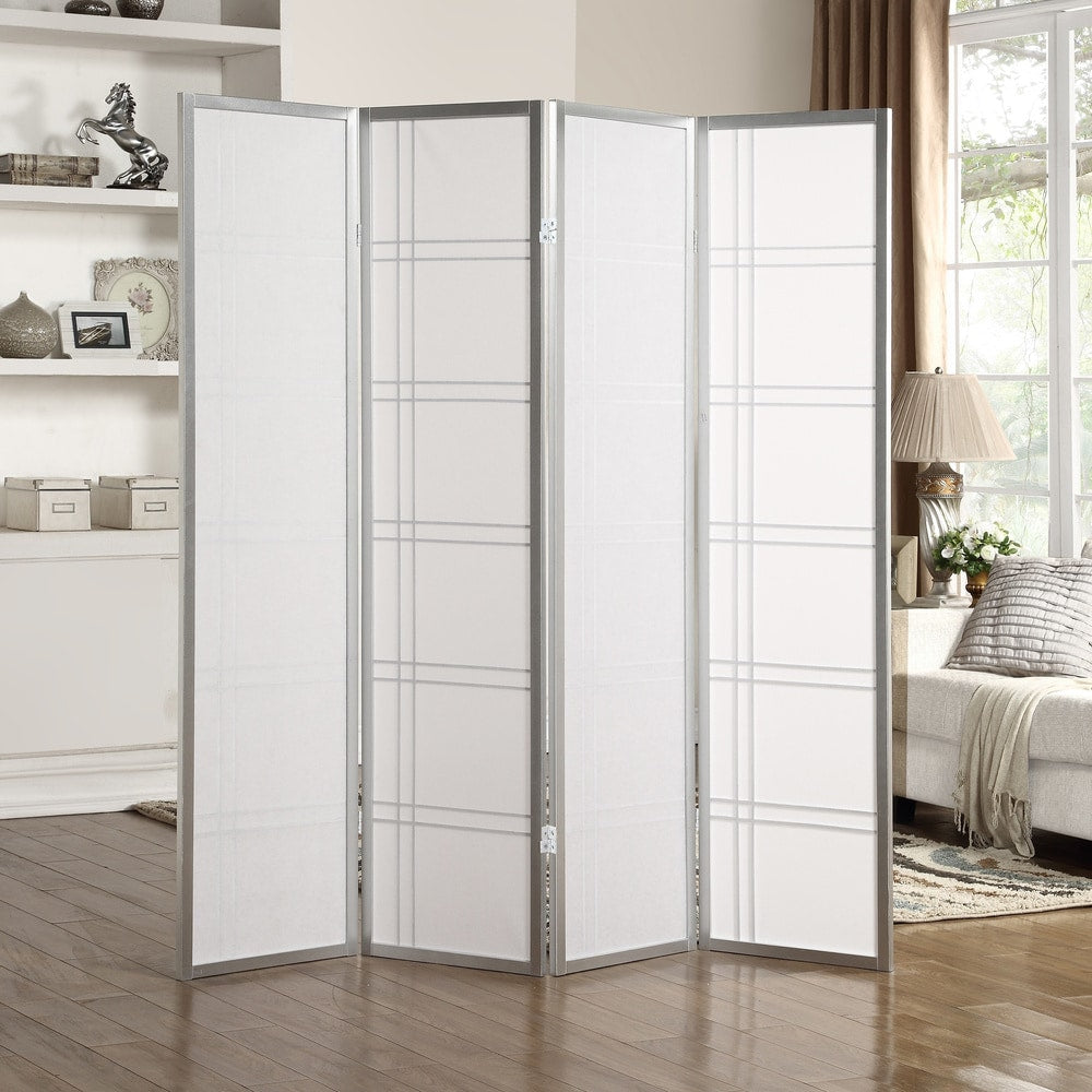 Paravent de séparation à 4 panneaux en bois blanc et papier Seto de Roundhill Furniture