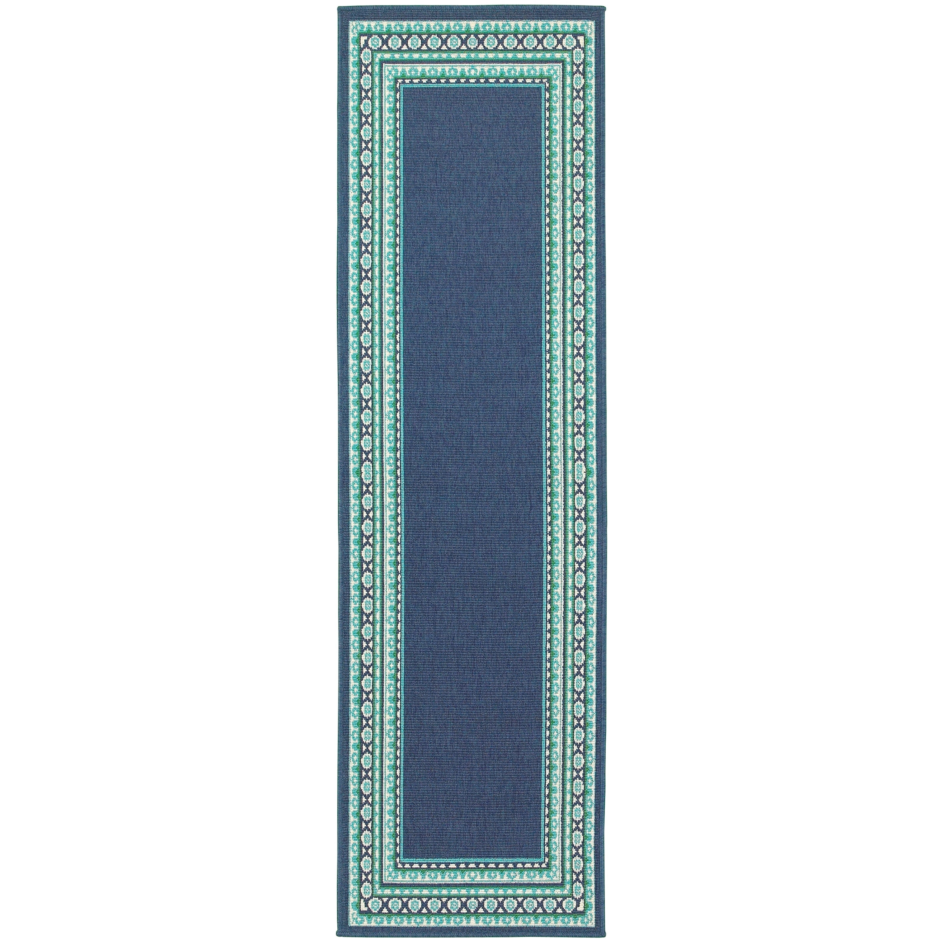 Tapis d'intérieur/extérieur Style Haven Martinque à bordure verte bleu marine ~