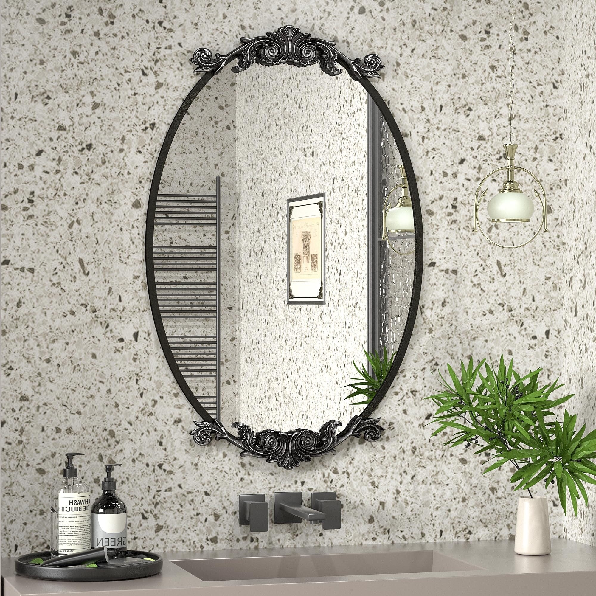 Oval Vintage Ornate Baroque Wall Mirror