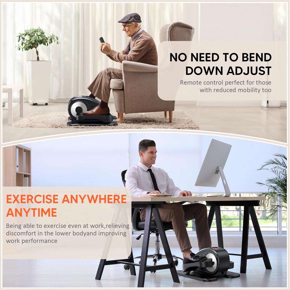 Vélo elliptique sous le bureau, avec télécommande, pédalier assis pour seniors, adultes et adolescents