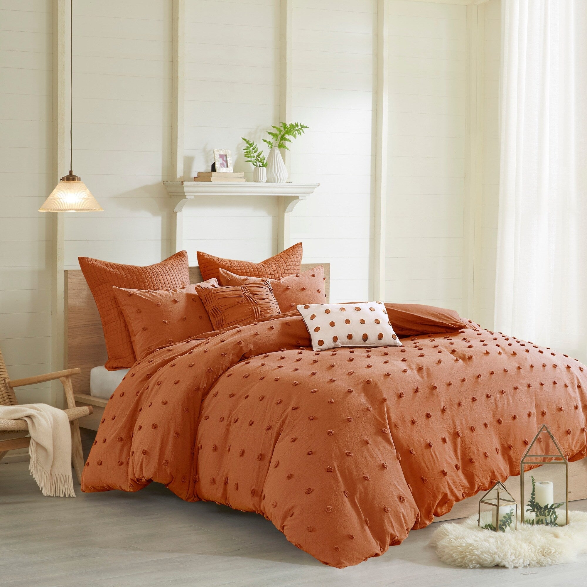 Parure de lit en jacquard de coton et maïs au design intelligent avec taies d'oreiller et coussins décoratifs