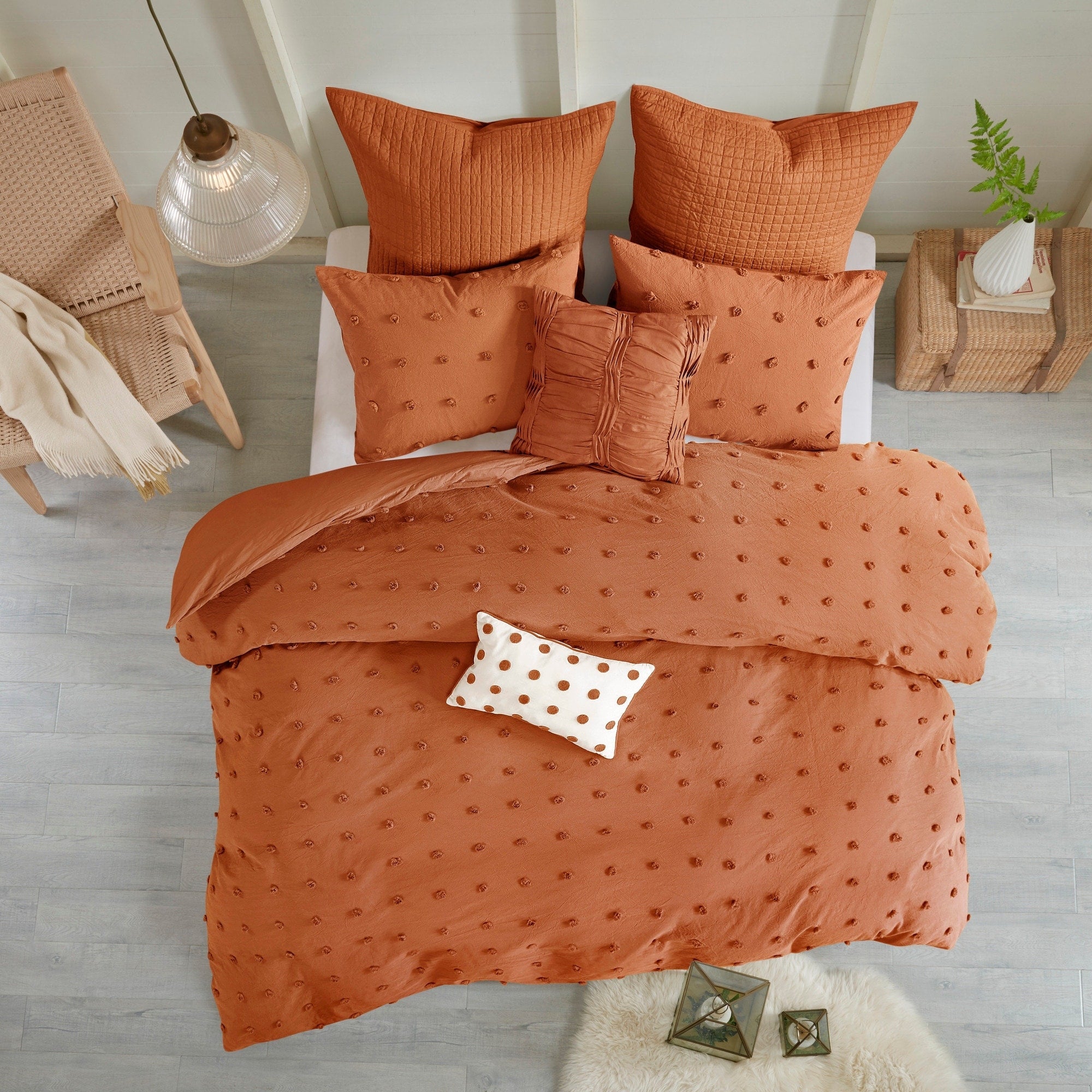 Parure de lit en jacquard de coton et maïs au design intelligent avec taies d'oreiller et coussins décoratifs