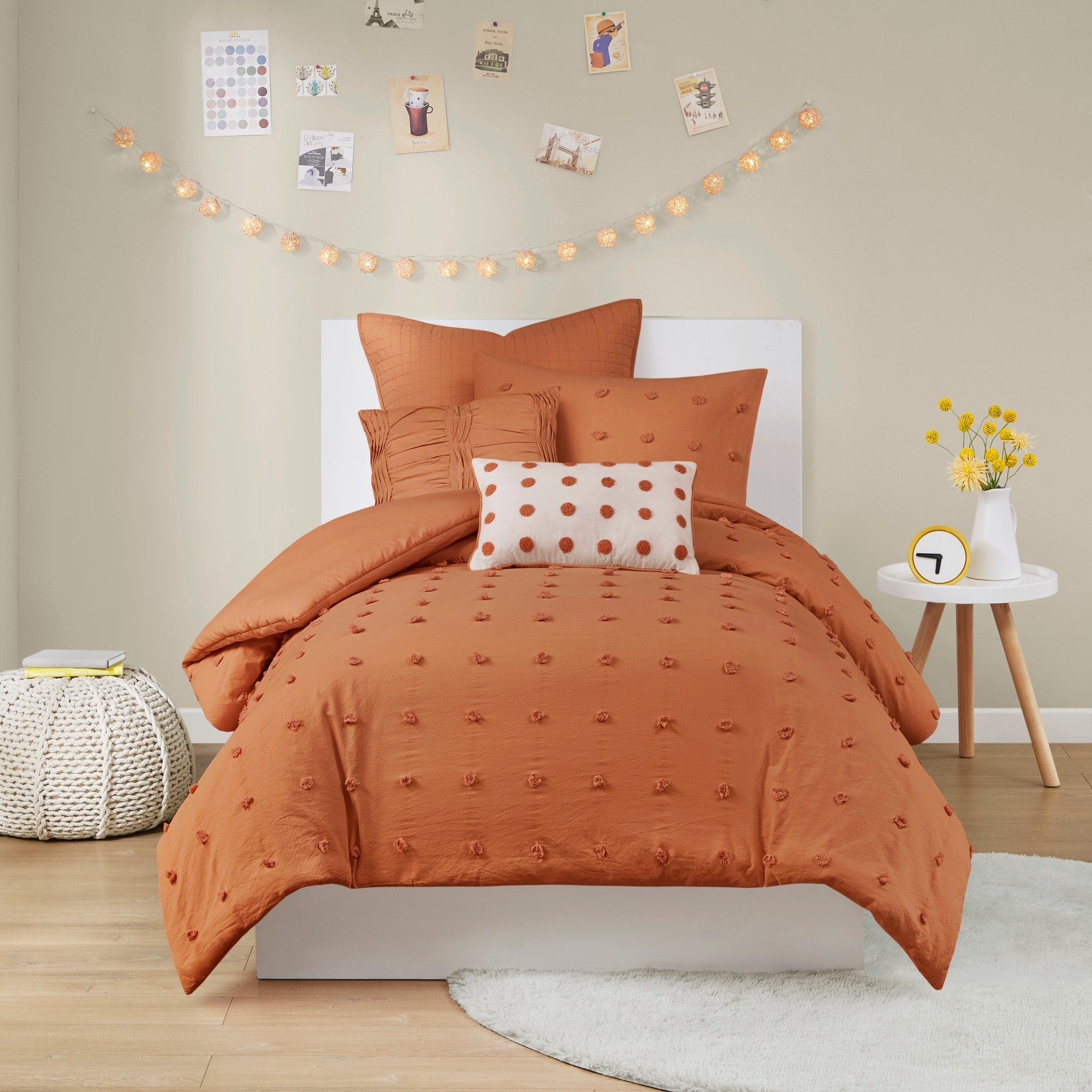 Parure de lit en jacquard de coton et maïs au design intelligent avec taies d'oreiller et coussins décoratifs