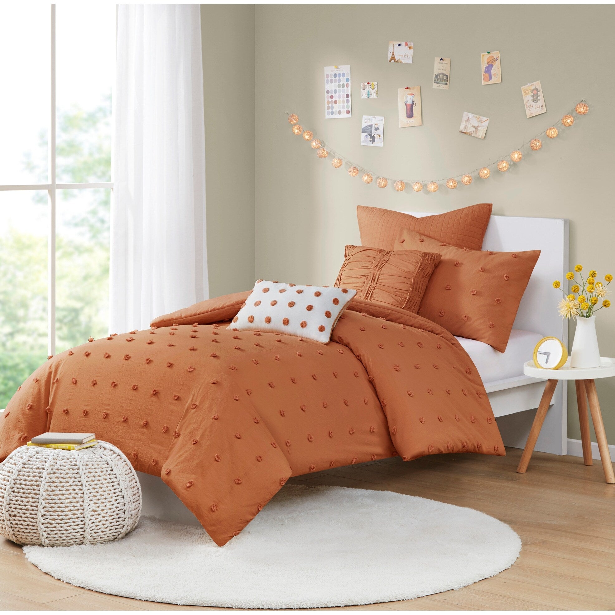 Parure de lit en jacquard de coton et maïs au design intelligent avec taies d'oreiller et coussins décoratifs
