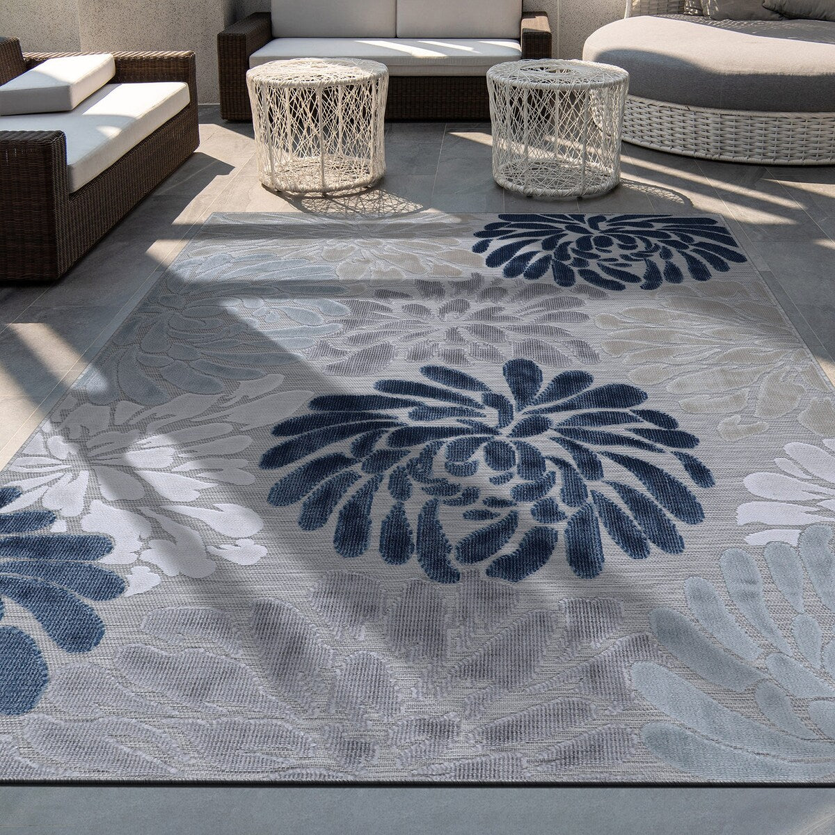 Tapis d'intérieur et d'extérieur à motif floral VILLADECOR, à poils courts et longs, pour terrasse