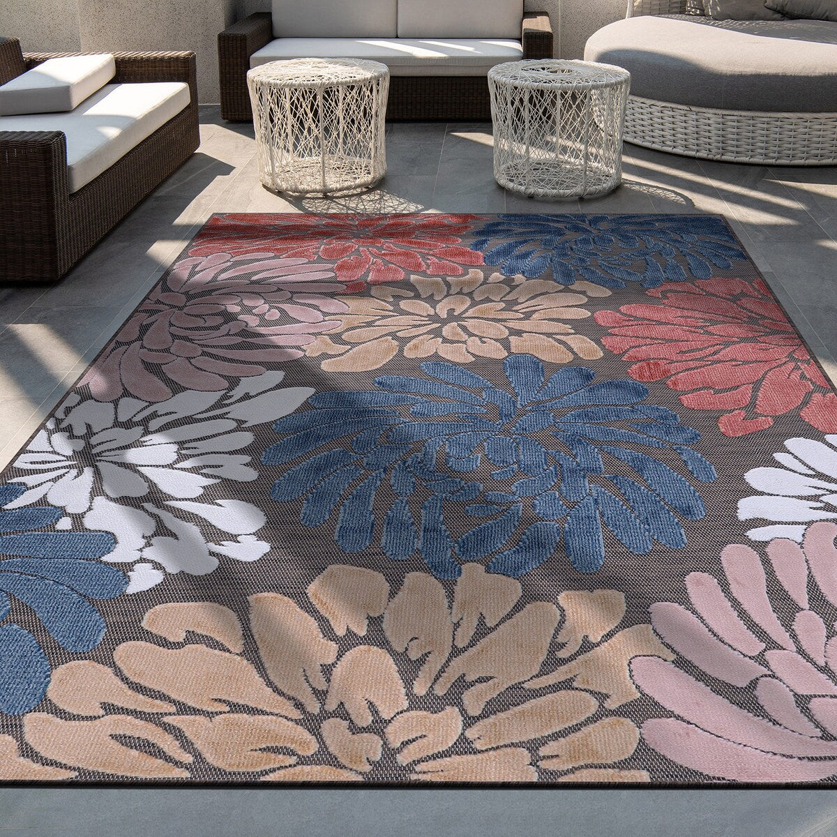 Tapis d'intérieur et d'extérieur à motif floral VILLADECOR, à poils courts et longs, pour terrasse