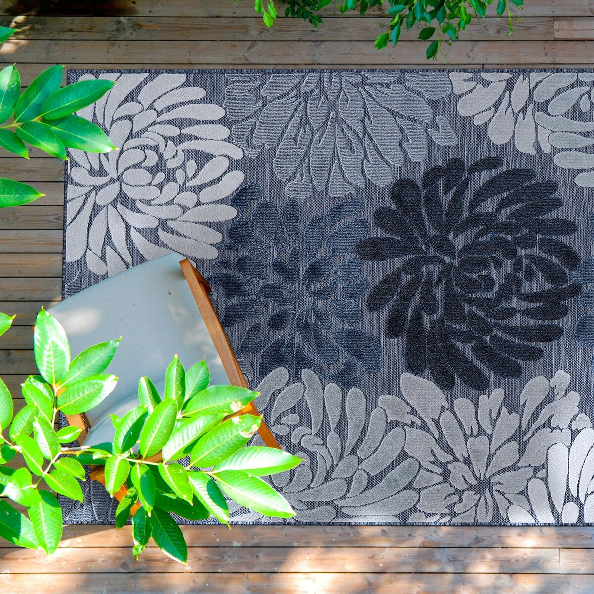 Tapis d'intérieur et d'extérieur à motif floral VILLADECOR, à poils courts et longs, pour terrasse