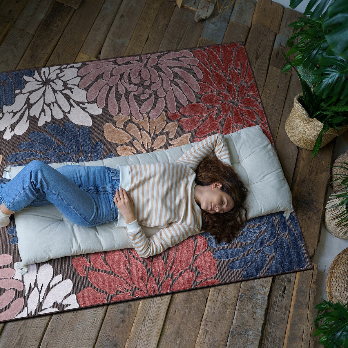 Tapis d'intérieur et d'extérieur à motif floral VILLADECOR, à poils courts et longs, pour terrasse