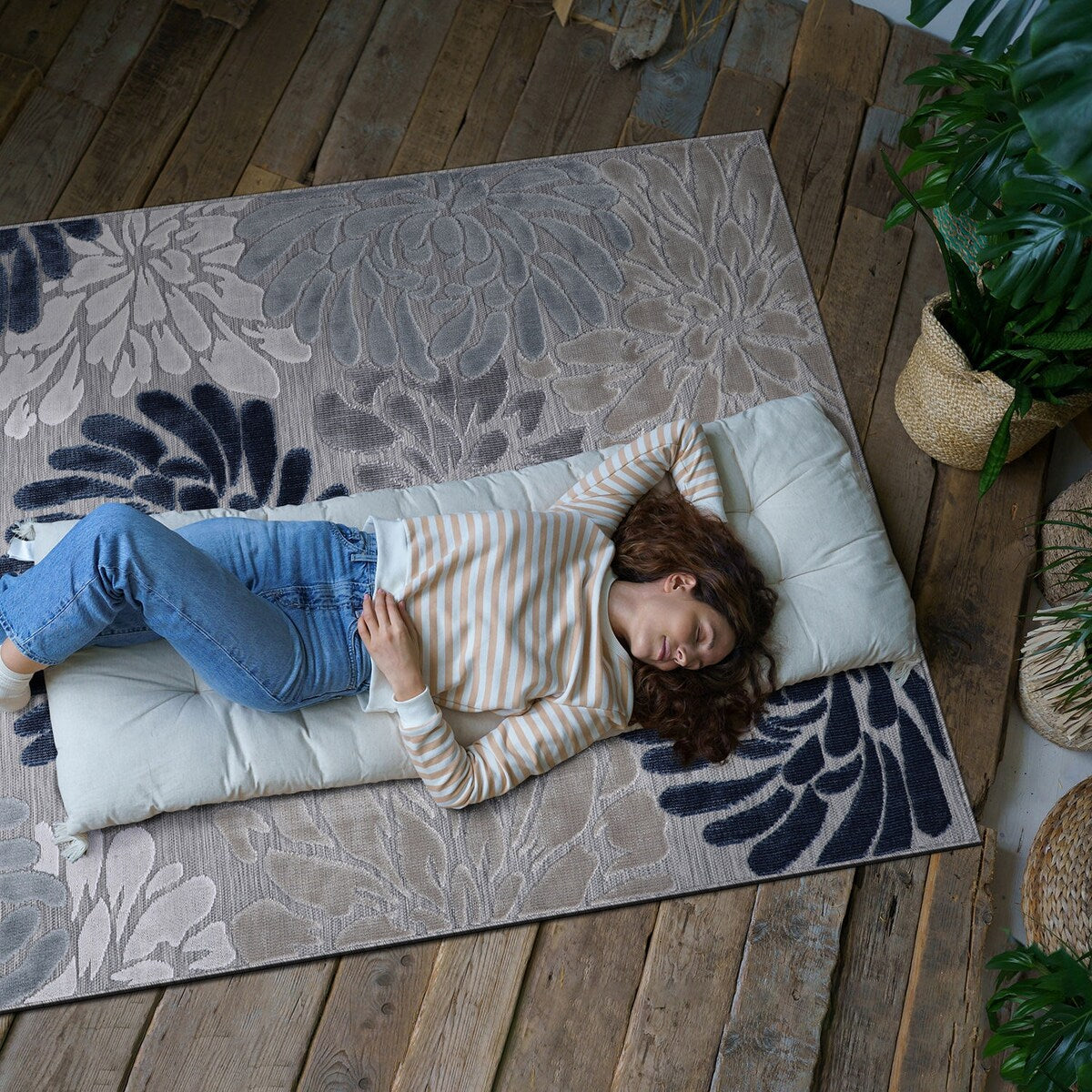 Tapis d'intérieur et d'extérieur à motif floral VILLADECOR, à poils courts et longs, pour terrasse