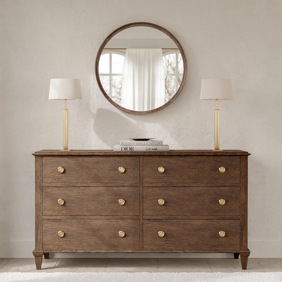 Miroir mural rond classique de style ferme avec cadre en bois