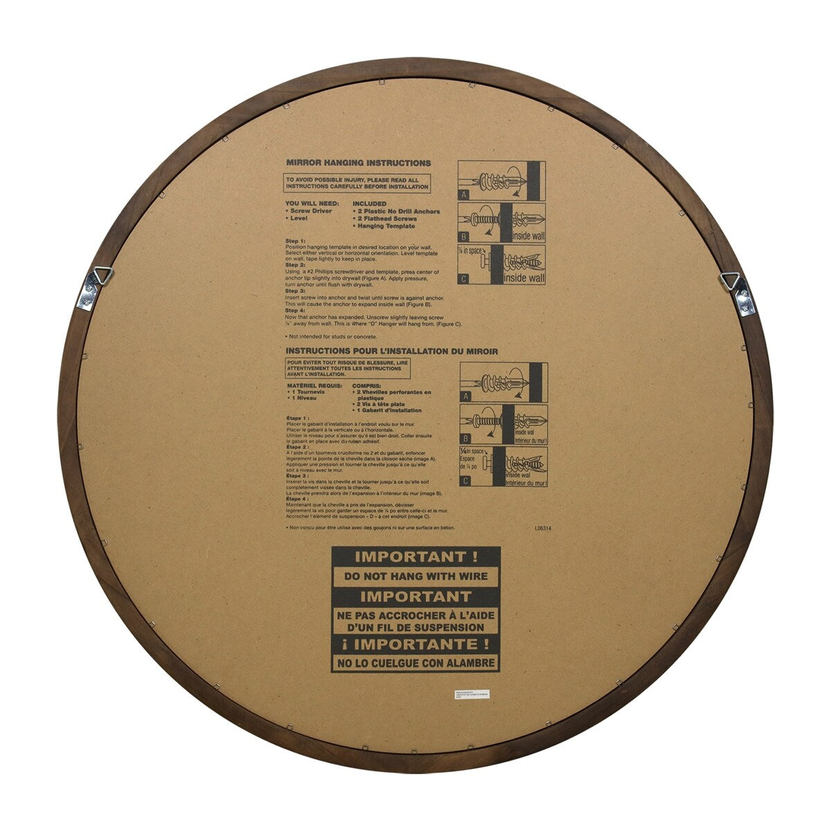 Miroir mural rond classique de style ferme avec cadre en bois