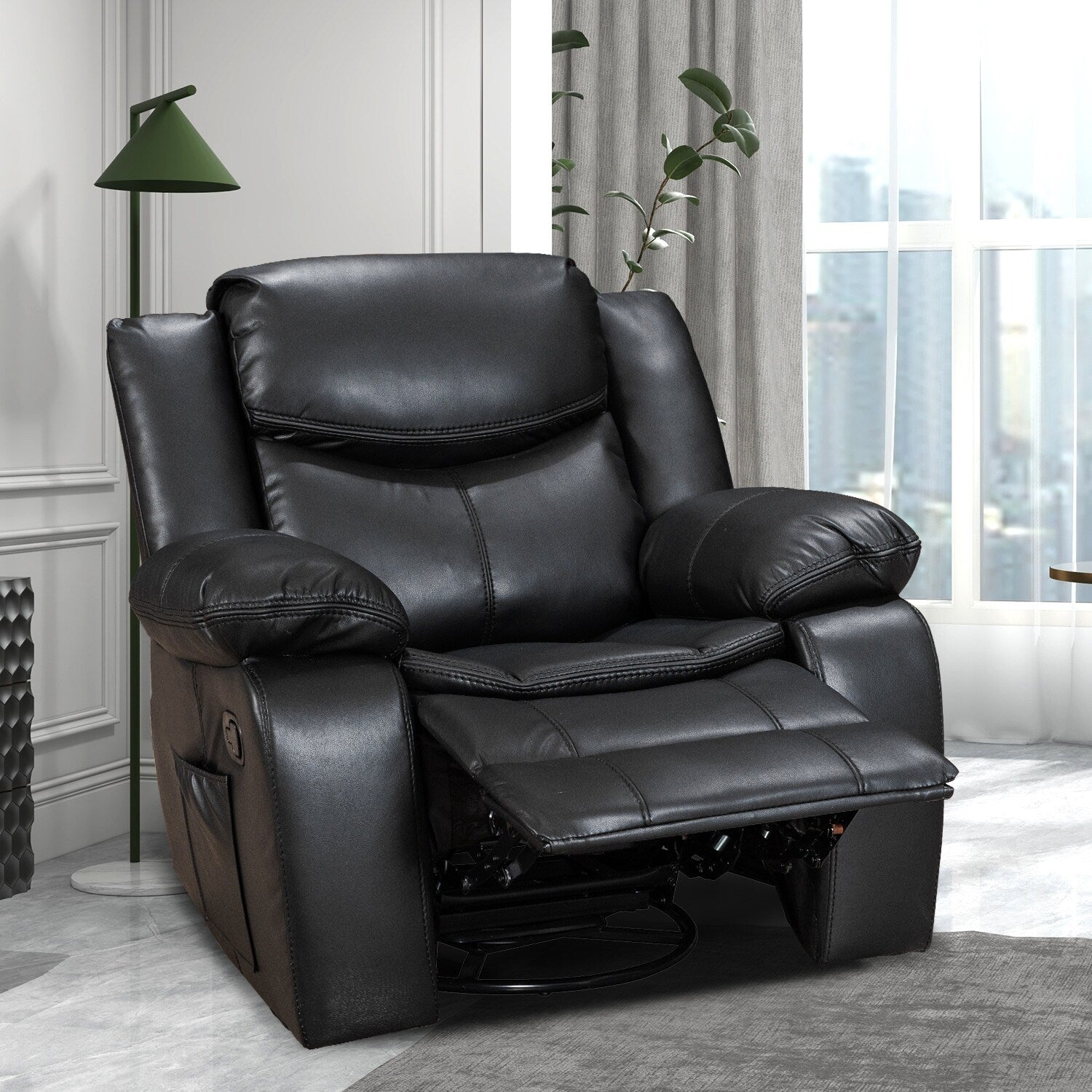 Fauteuil inclinable chauffant et massant en cuir durable à siège large