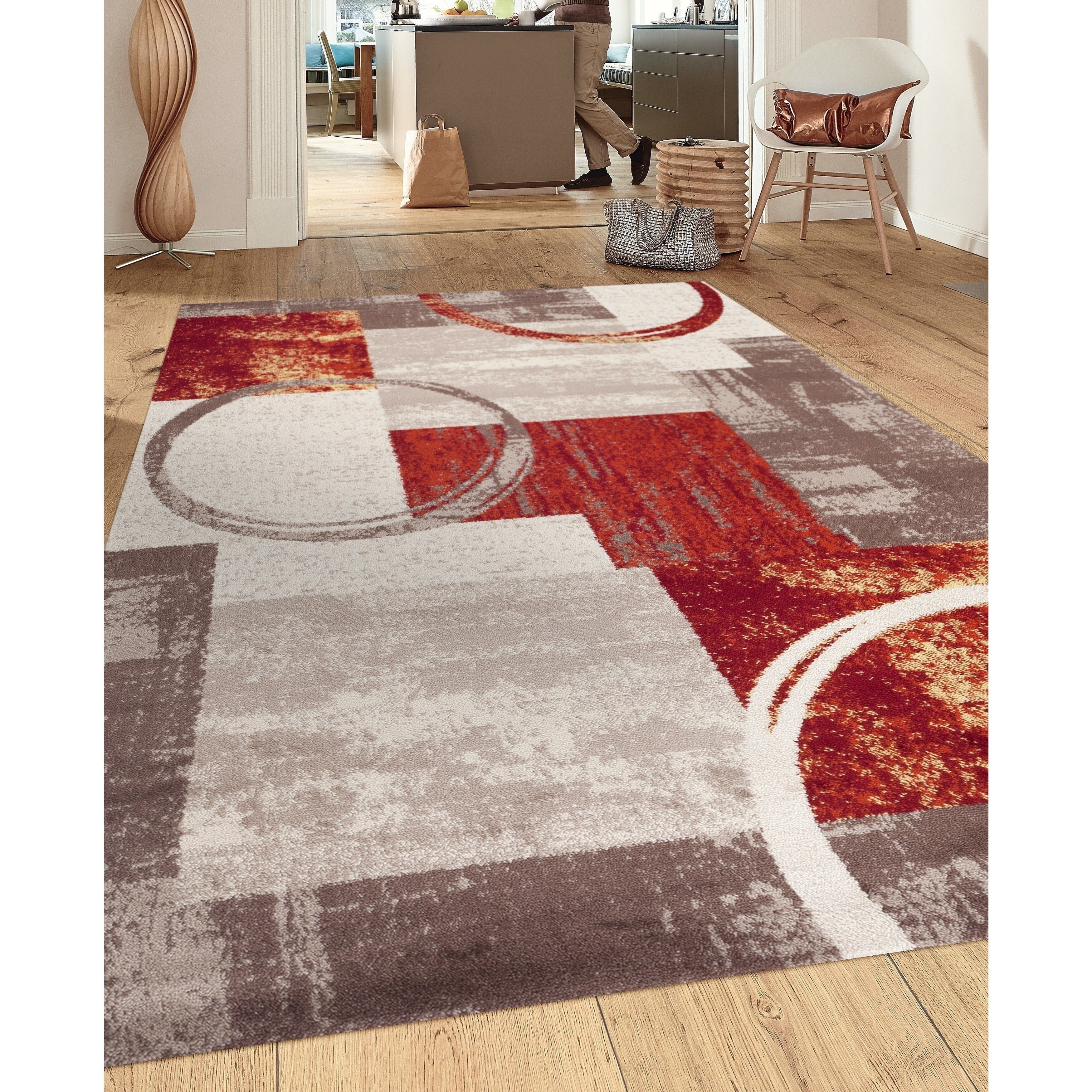 Tapis circulaire abstrait en polypropylène fabriqué à la machine, World Rug Gallery