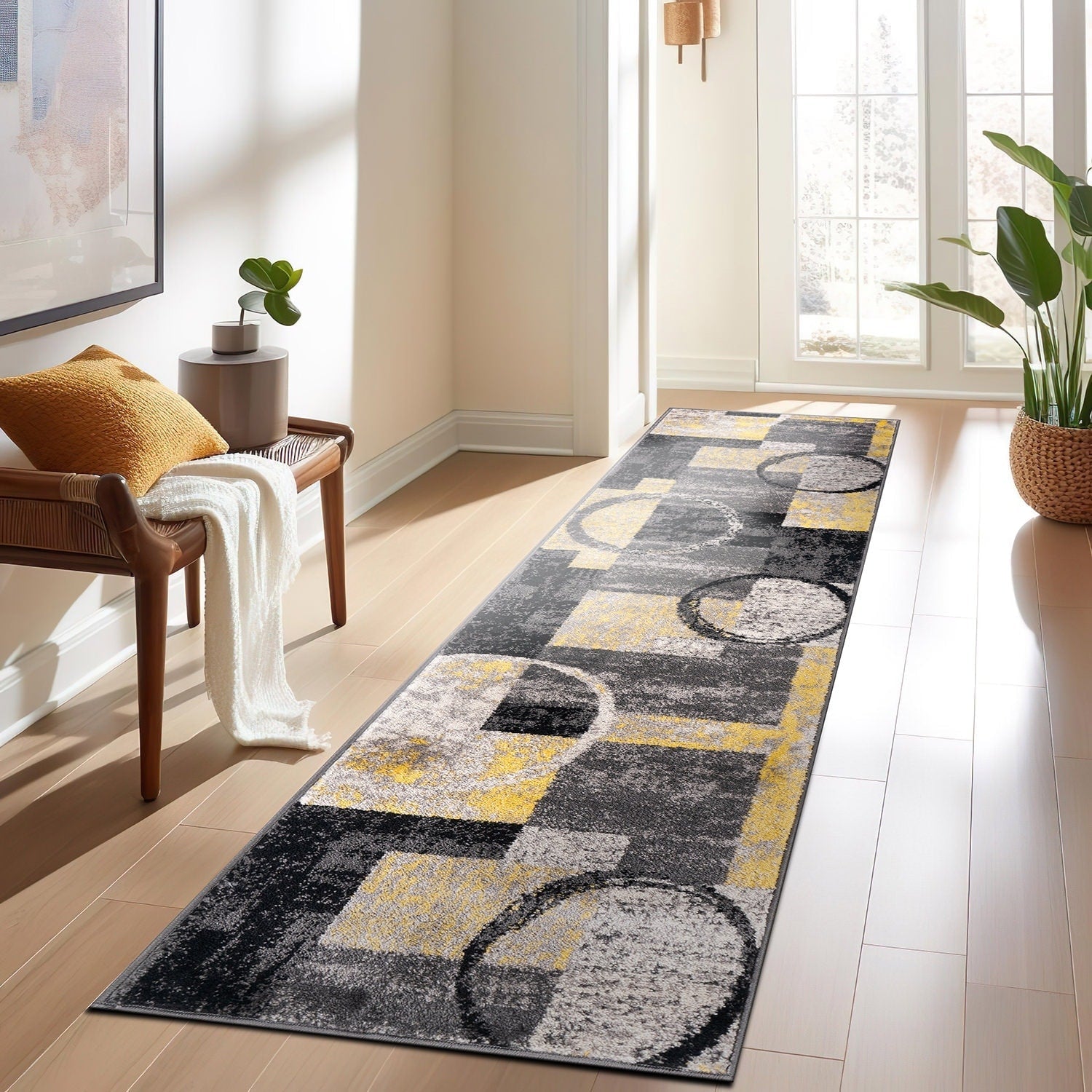Tapis circulaire abstrait en polypropylène fabriqué à la machine, World Rug Gallery