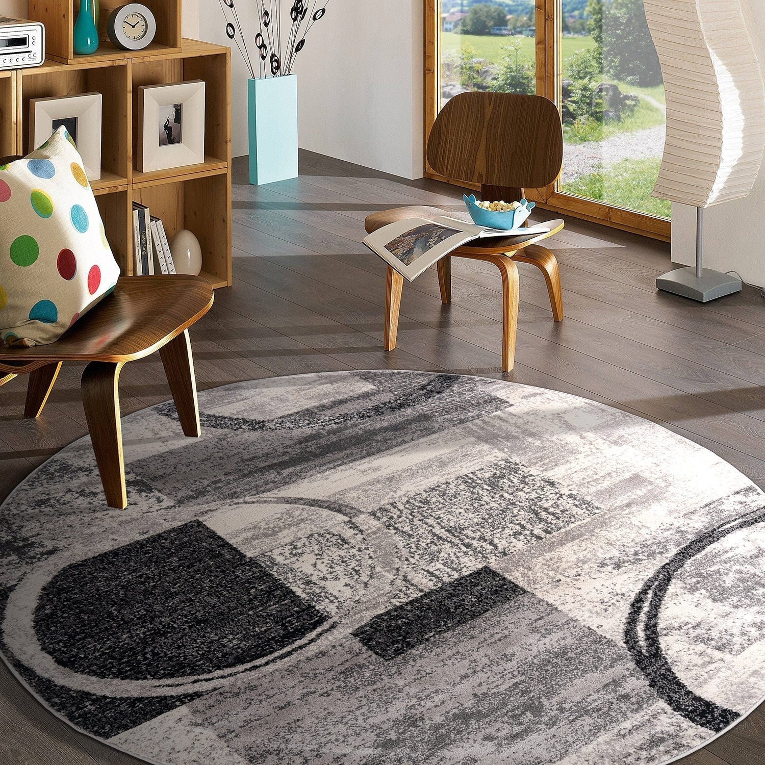 Tapis circulaire abstrait en polypropylène fabriqué à la machine, World Rug Gallery