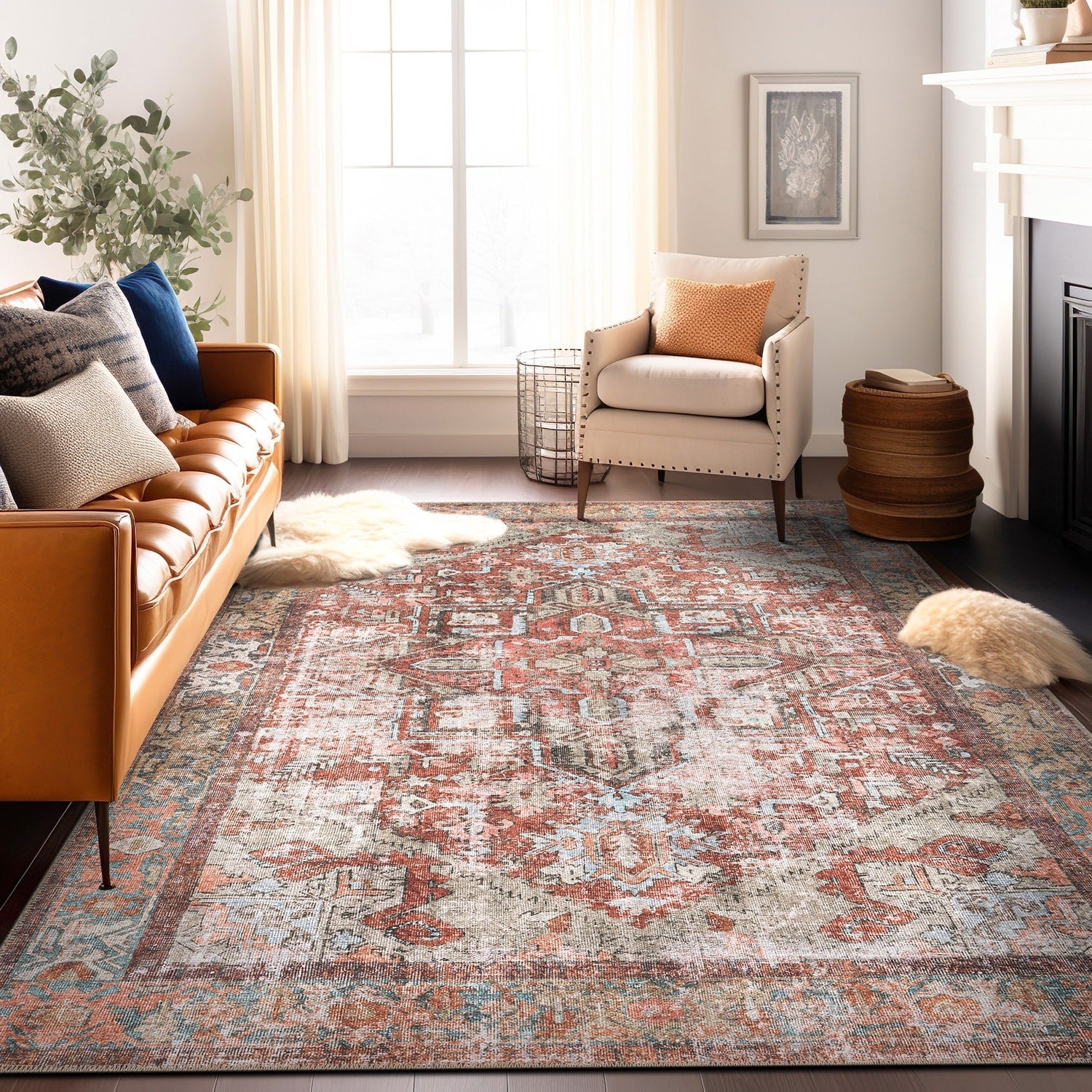 Tapis antidérapant lavable en machine à motif médaillon bohème vintage World Rug Gallery