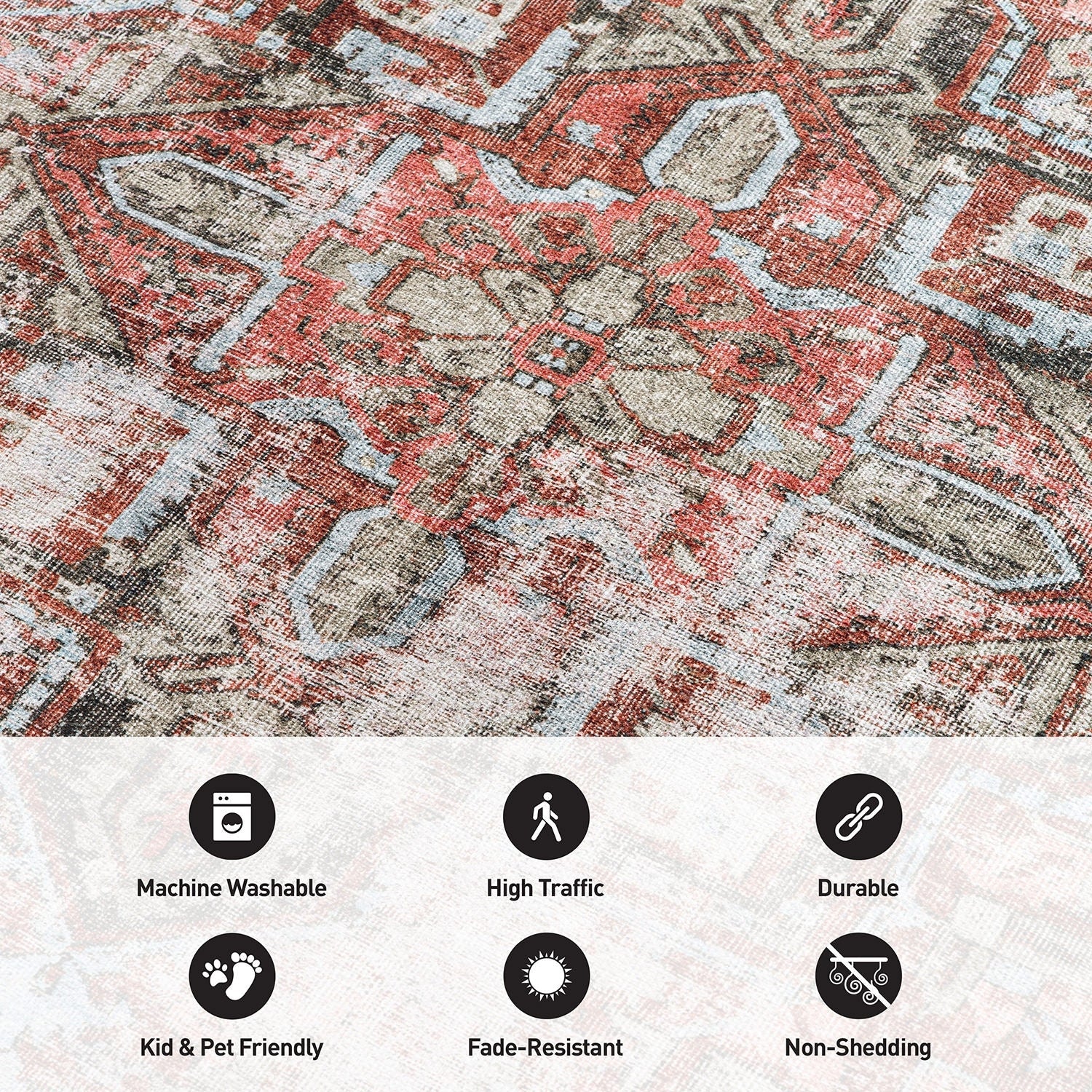 Tapis antidérapant lavable en machine à motif médaillon bohème vintage World Rug Gallery