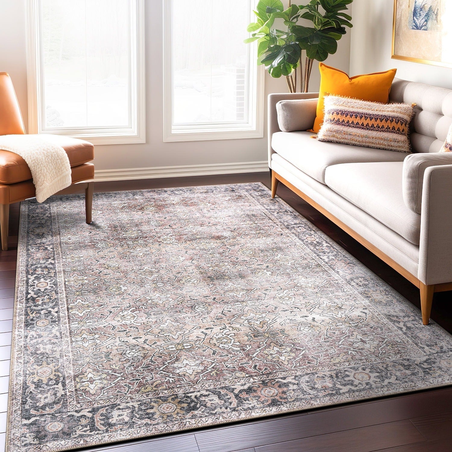 Tapis antidérapant lavable en machine, style vintage, World Rug Gallery