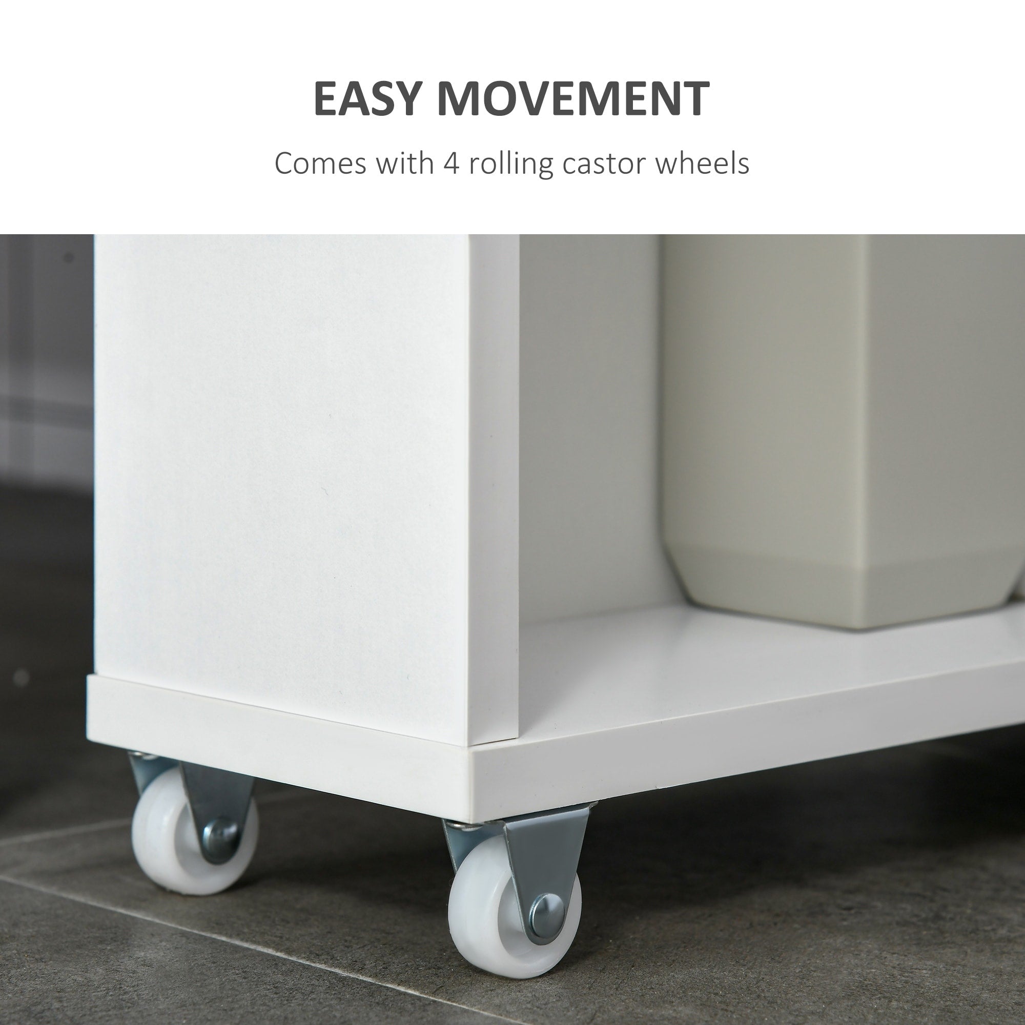 kleankin Slim Bathroom Cabinet with Castor Wheels Storage Organizer and Wood Shelves to Fit in Small Spaces, White