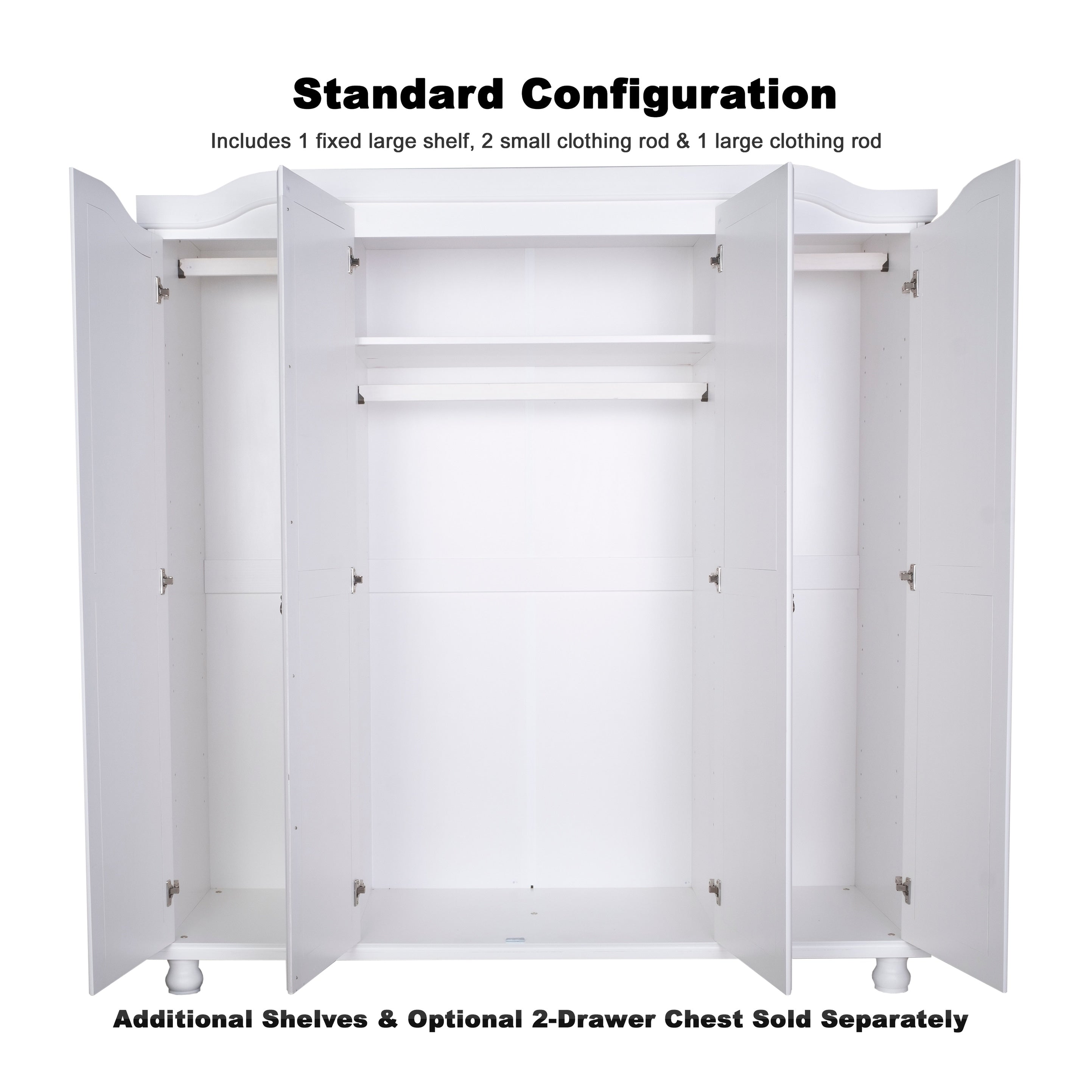 Armoire penderie 4 portes Kyle 100 % bois massif de Palace Imports avec portes en bois massif ou en miroir