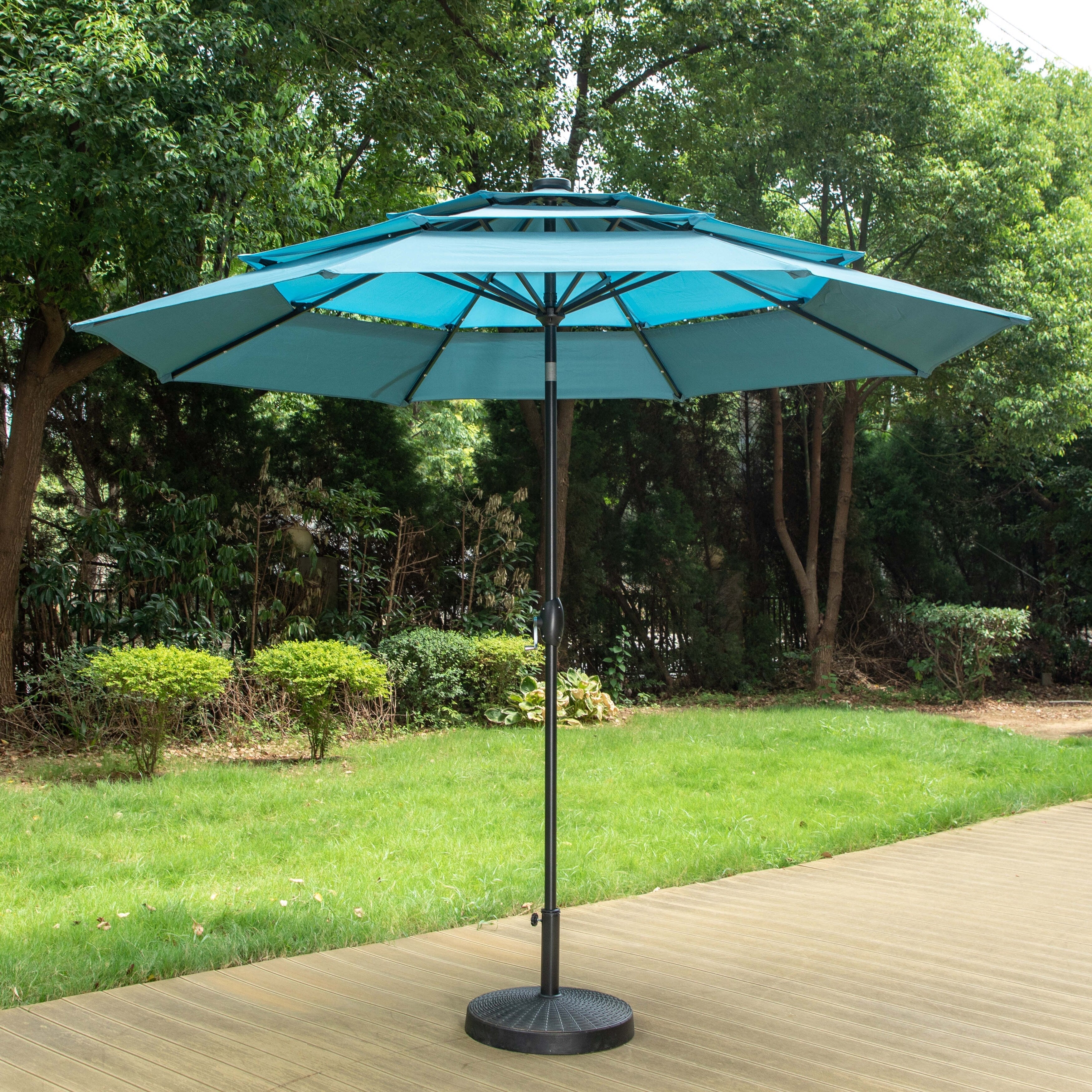 Parasol de terrasse inclinable à 3 niveaux de 10 pieds de MAISON ARTS, parasol d'extérieur à double ventilation avec lumières LED