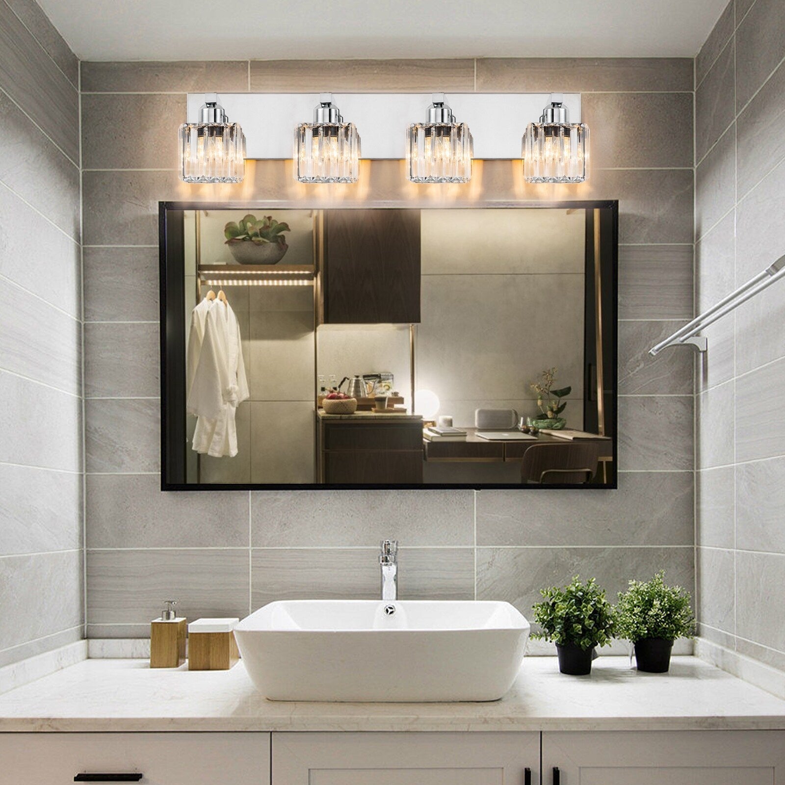 Applique murale de salle de bain 2/3/4/5 lumières avec abat-jour en cristal