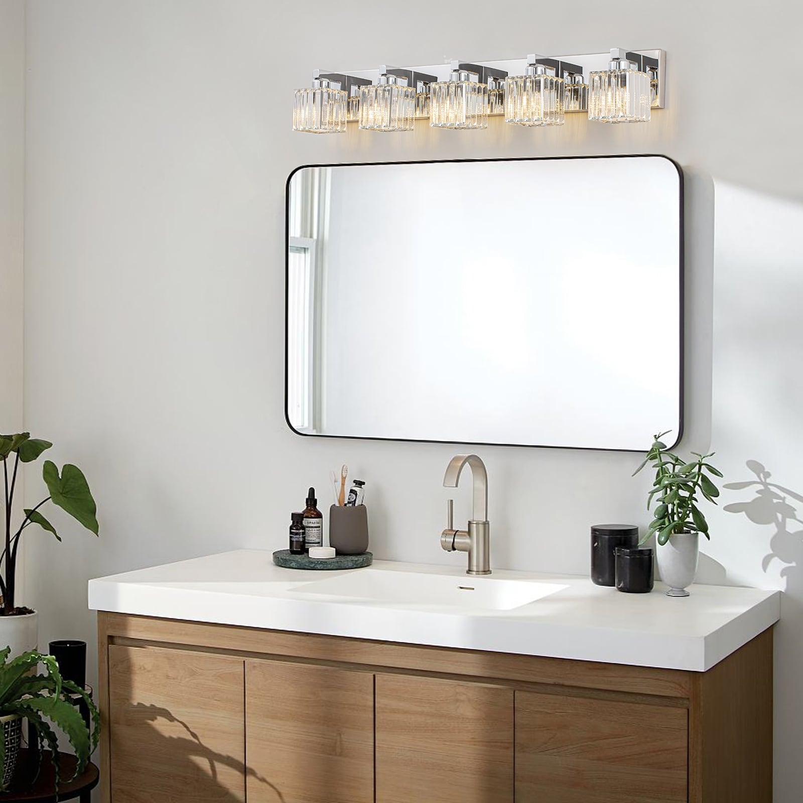 Applique murale de salle de bain 2/3/4/5 lumières avec abat-jour en cristal