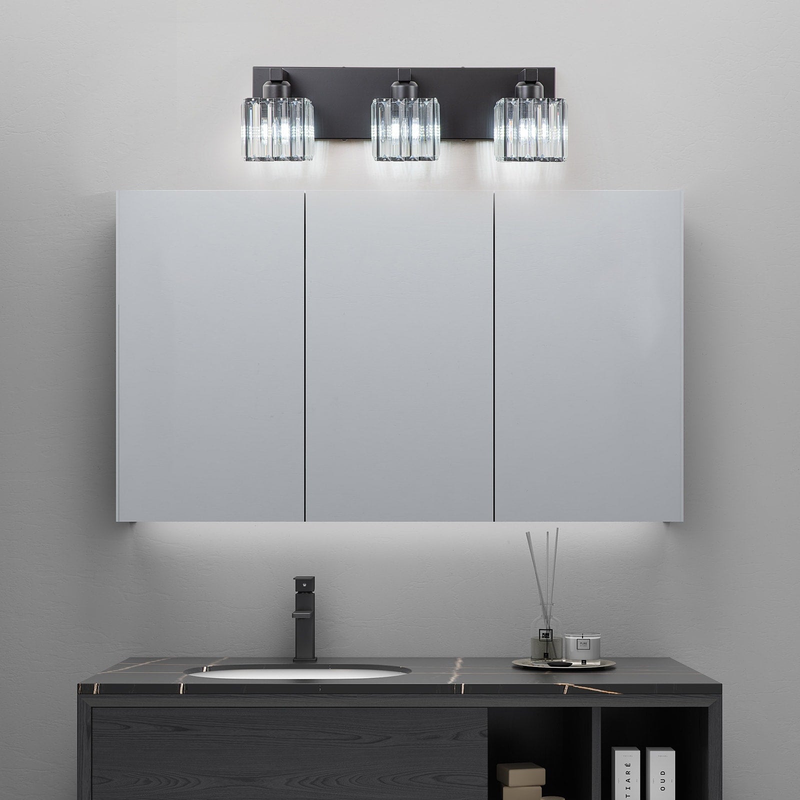 Applique murale de salle de bain 2/3/4/5 lumières avec abat-jour en cristal